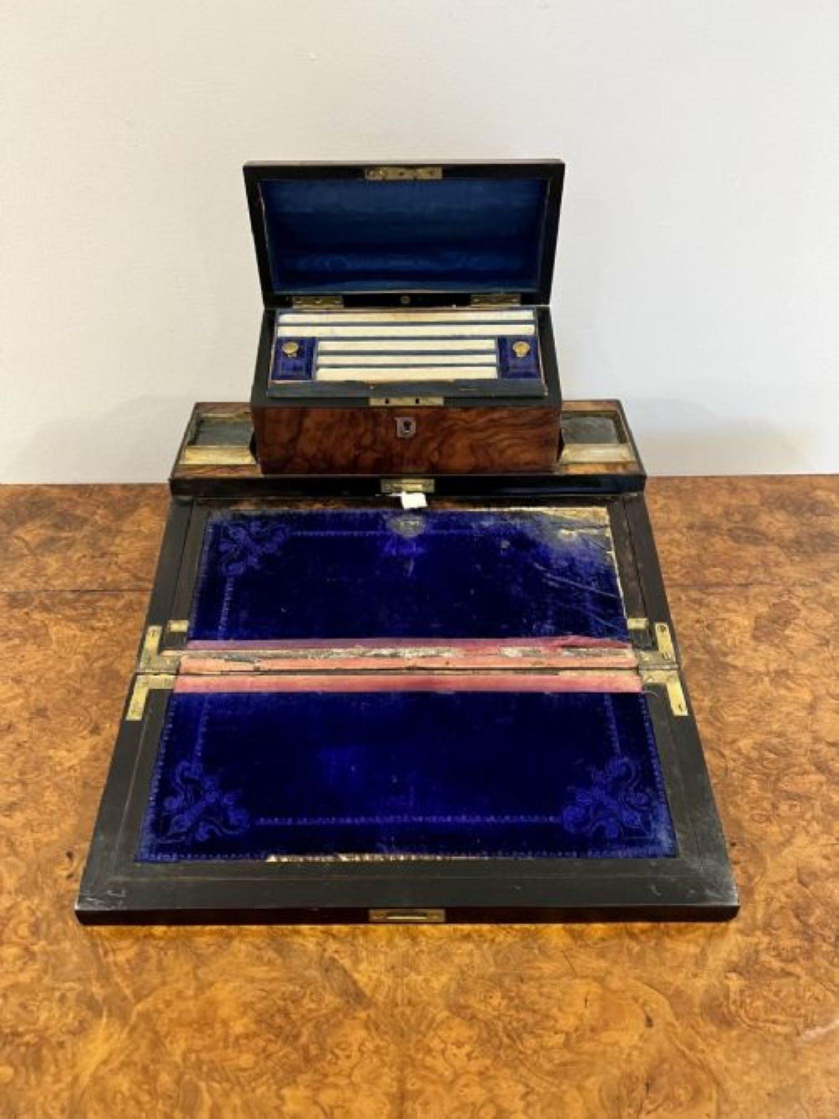 Unusual antique Victorian quality burr walnut writing box  In Good Condition For Sale In Ipswich, GB