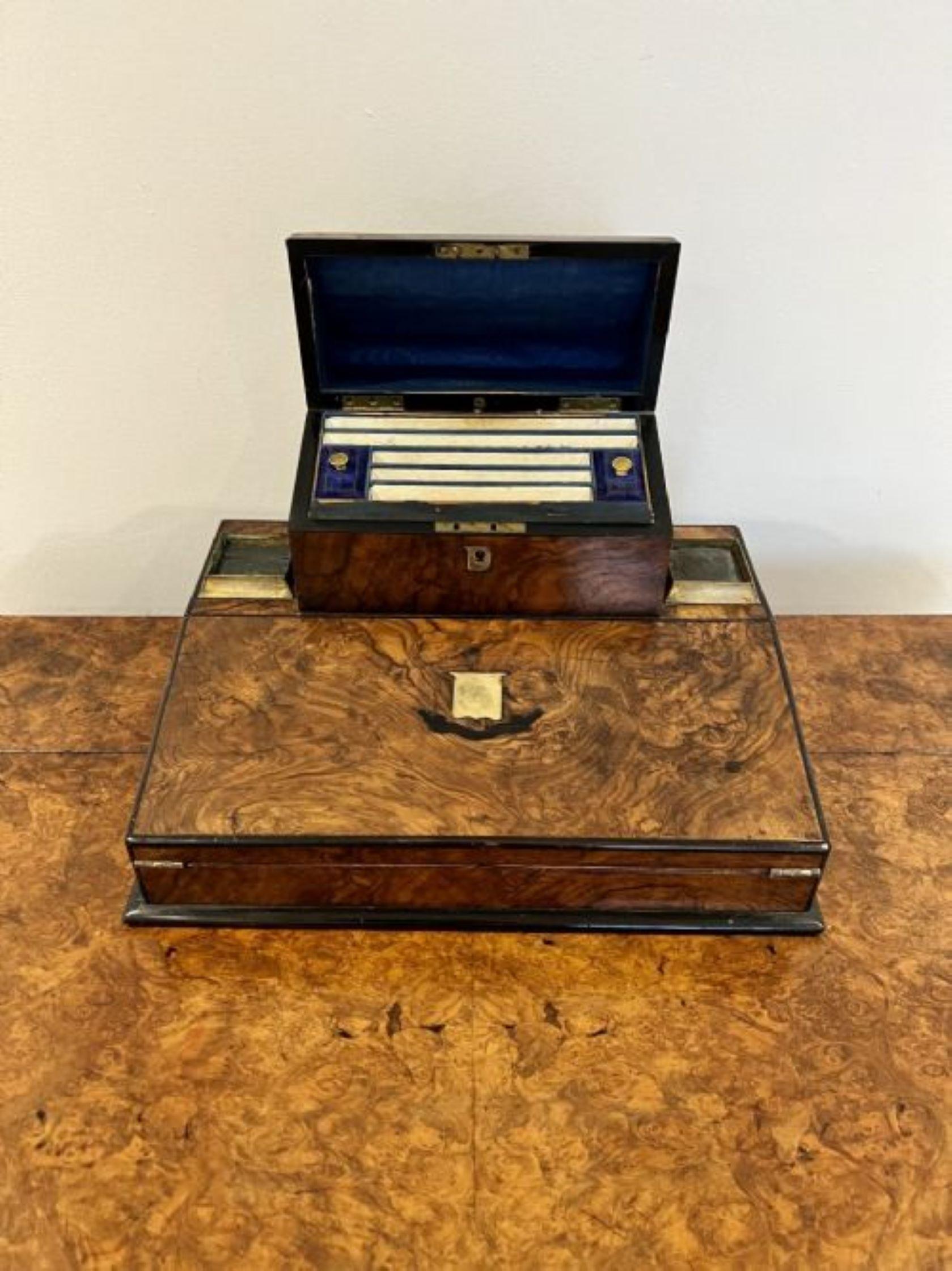 Walnut Unusual antique Victorian quality burr walnut writing box  For Sale