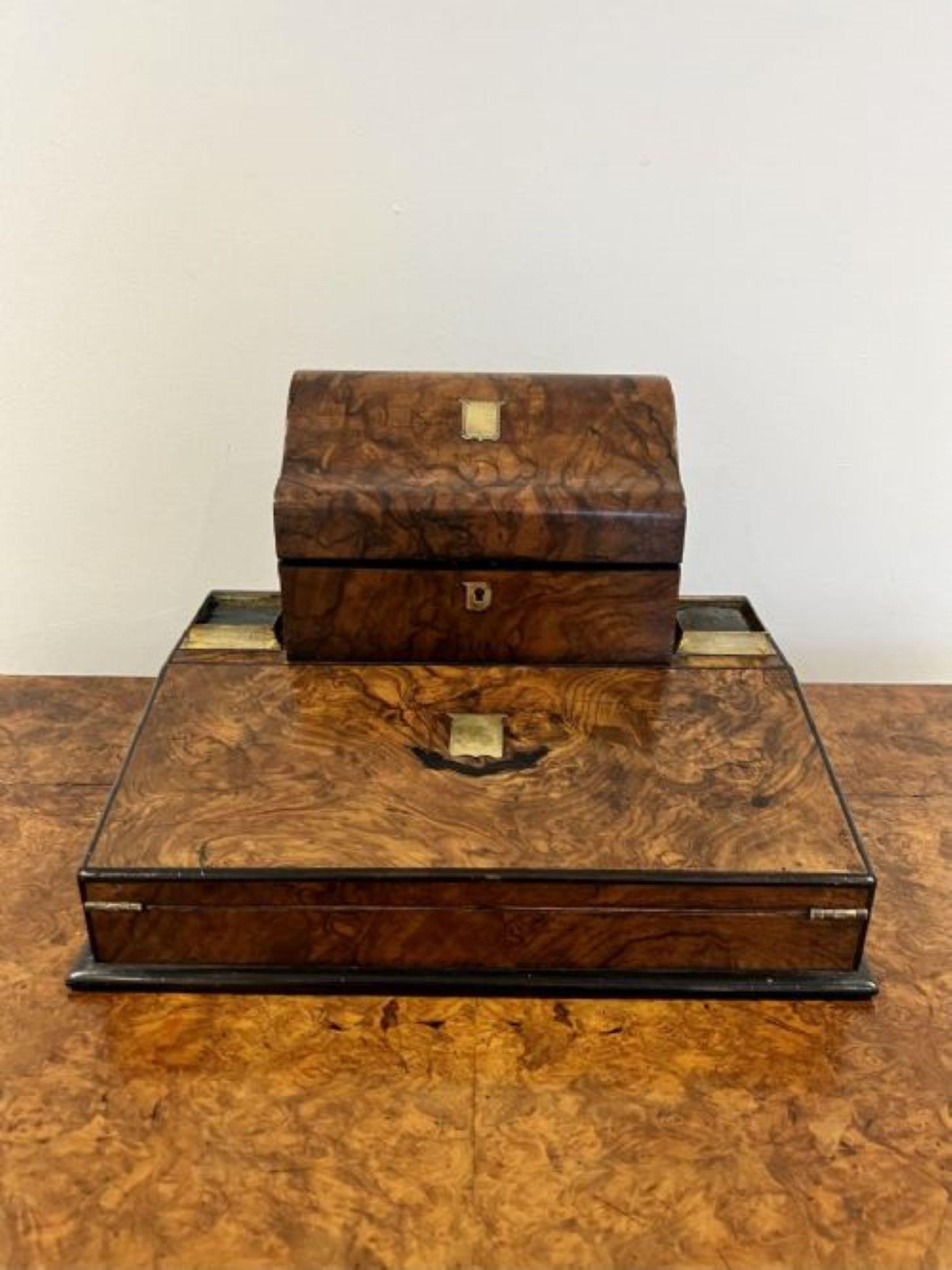 Unusual antique Victorian quality burr walnut writing box  For Sale 1