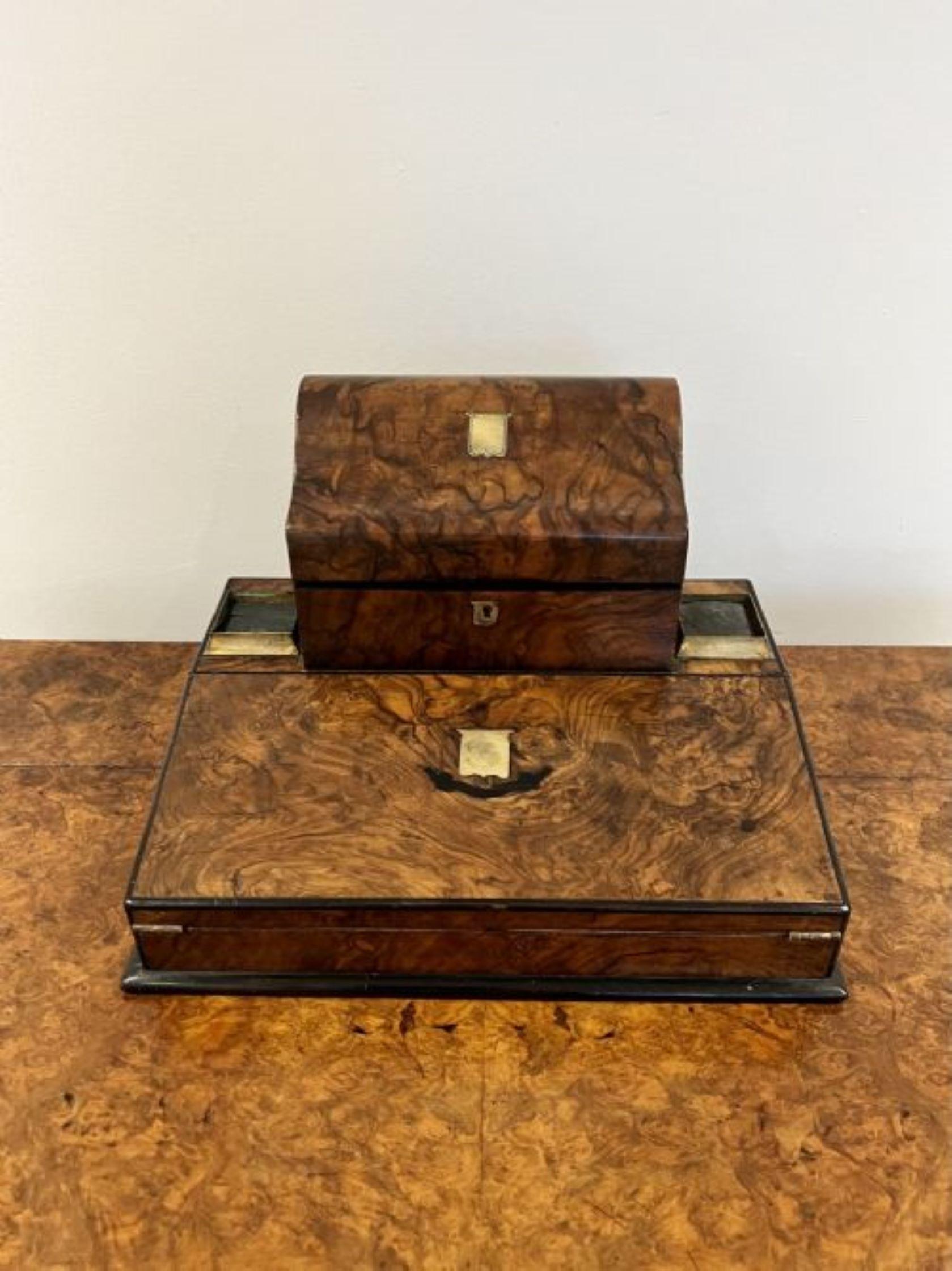 Unusual antique Victorian quality burr walnut writing box  For Sale 2