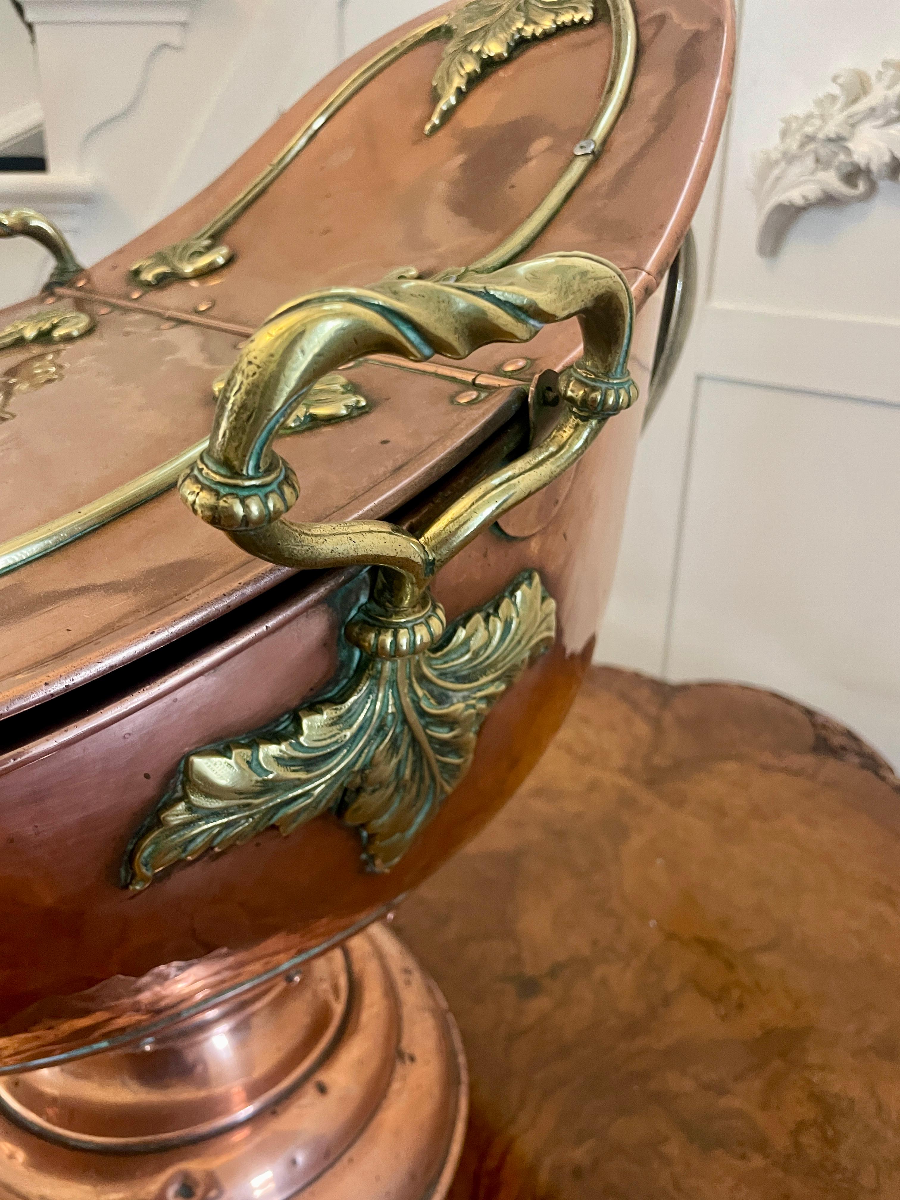Unusual Antique Victorian Quality Copper and Brass Large Coal Scuttle 5