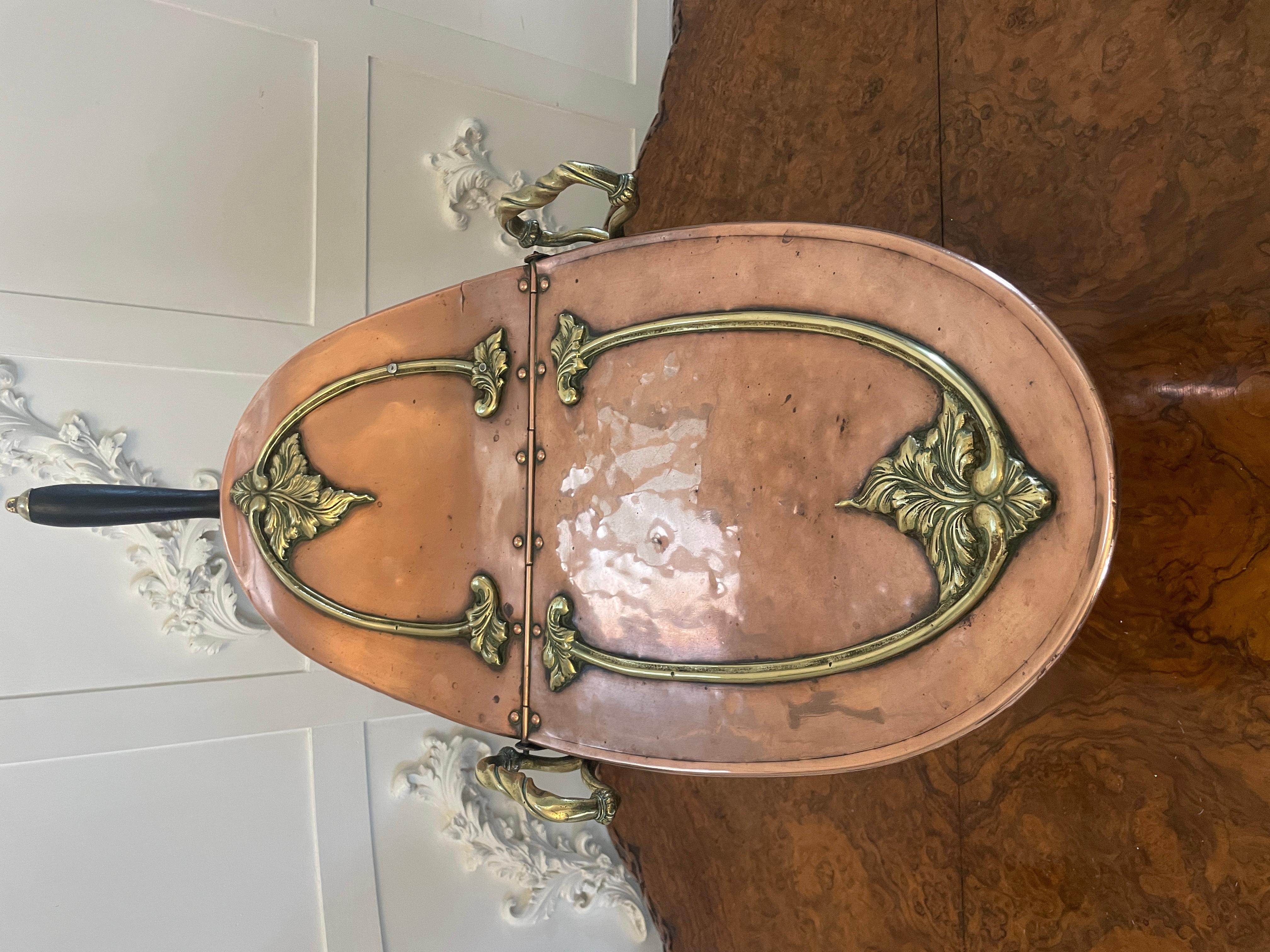 Unusual Antique Victorian Quality Copper and Brass Large Coal Scuttle 6