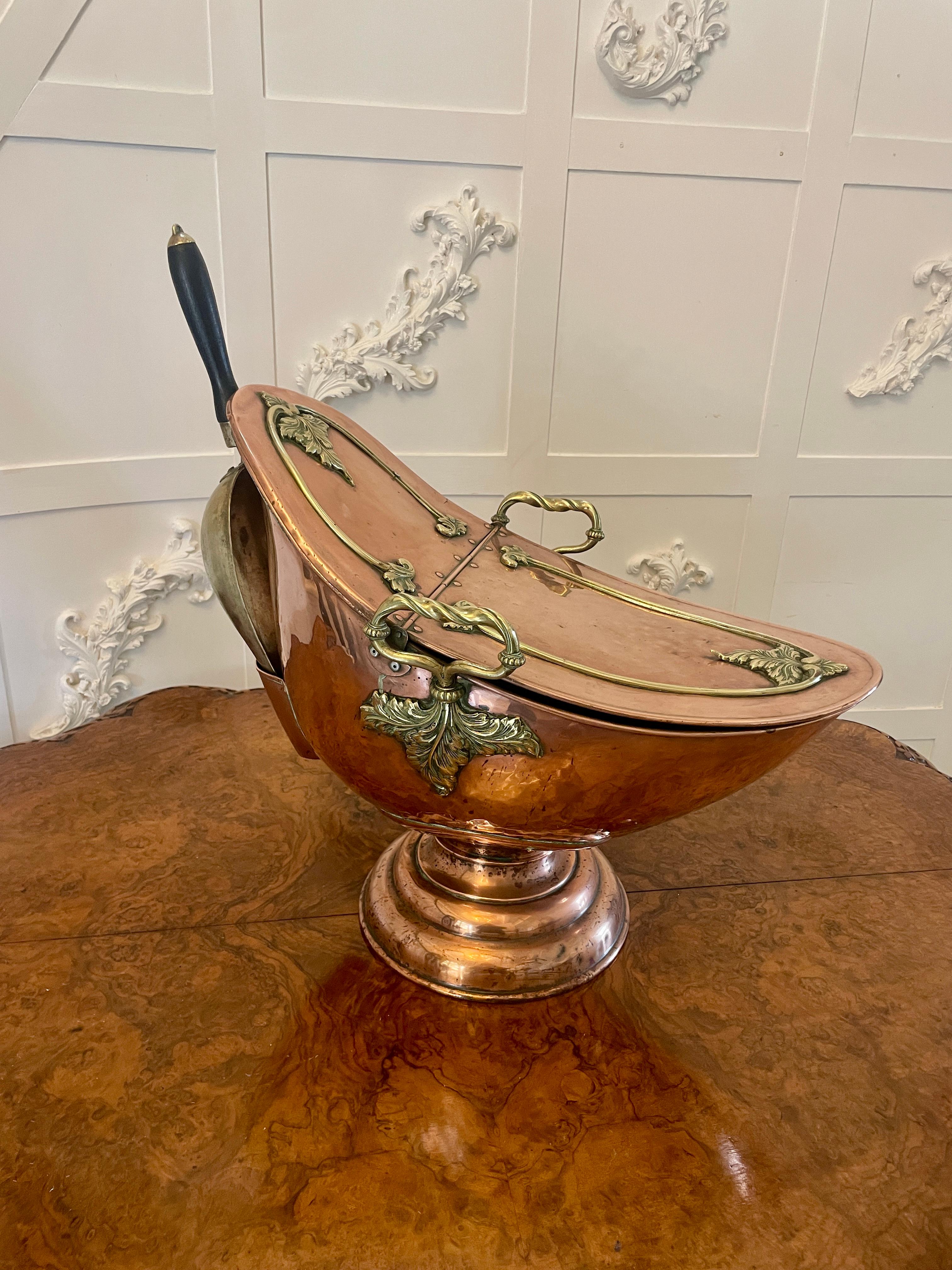 Unusual Antique Victorian Quality Copper and Brass Large Coal Scuttle 2