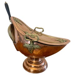 Unusual Antique Victorian Quality Copper and Brass Large Coal Scuttle
