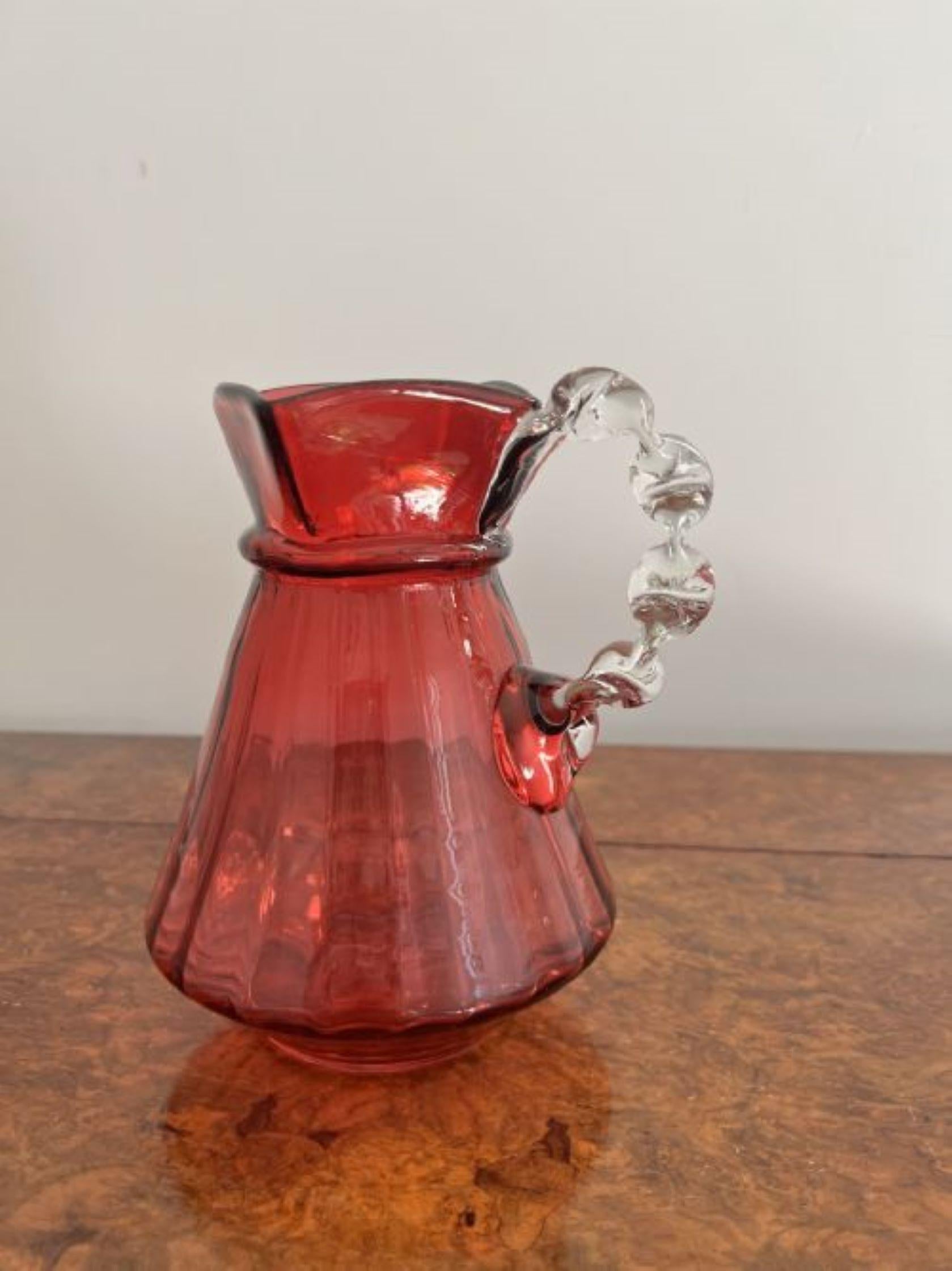 19th Century Unusual antique Victorian quality cranberry glass jug  For Sale