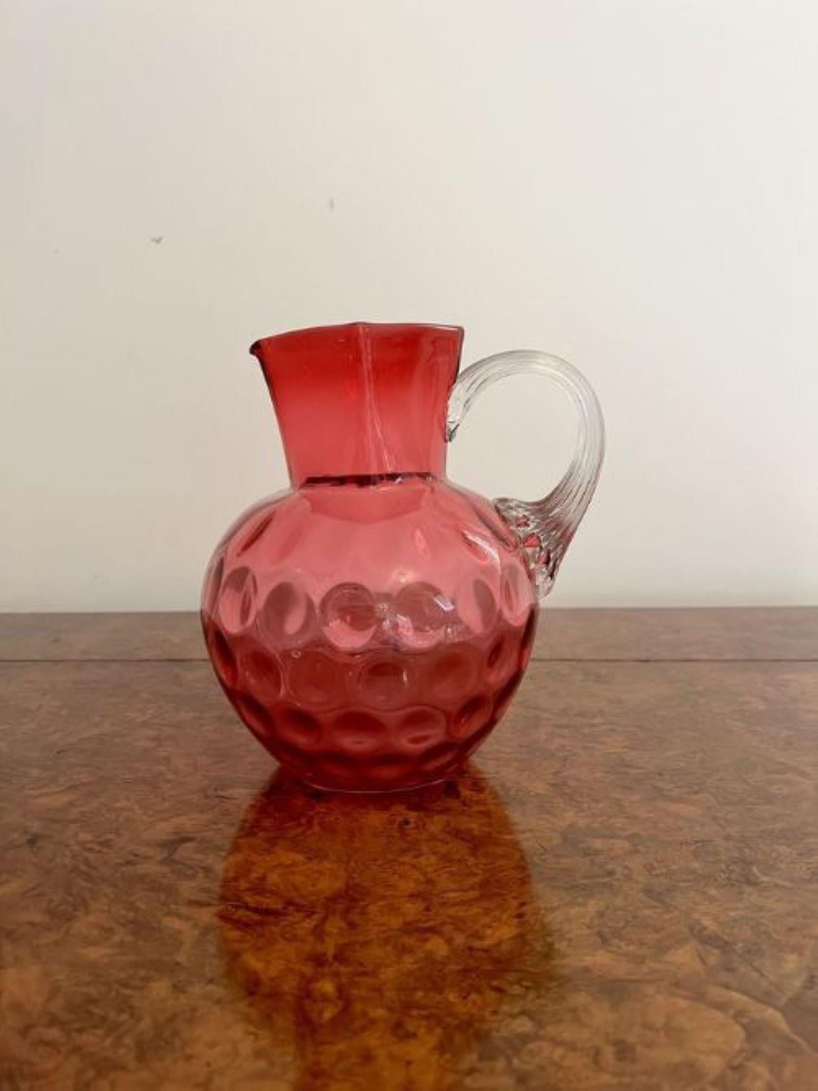 19th Century Unusual antique Victorian quality cranberry glass jug For Sale