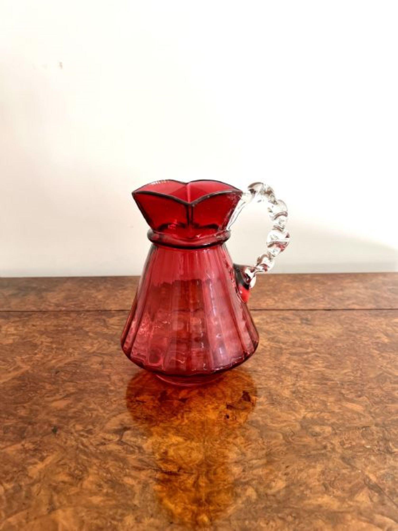Unusual antique Victorian quality cranberry glass jug  For Sale 1