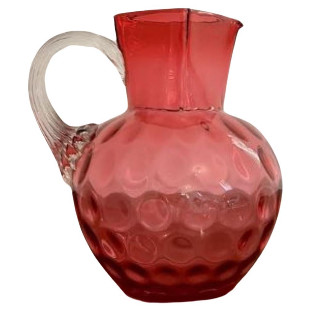 Unusual antique Victorian quality cranberry glass jug 