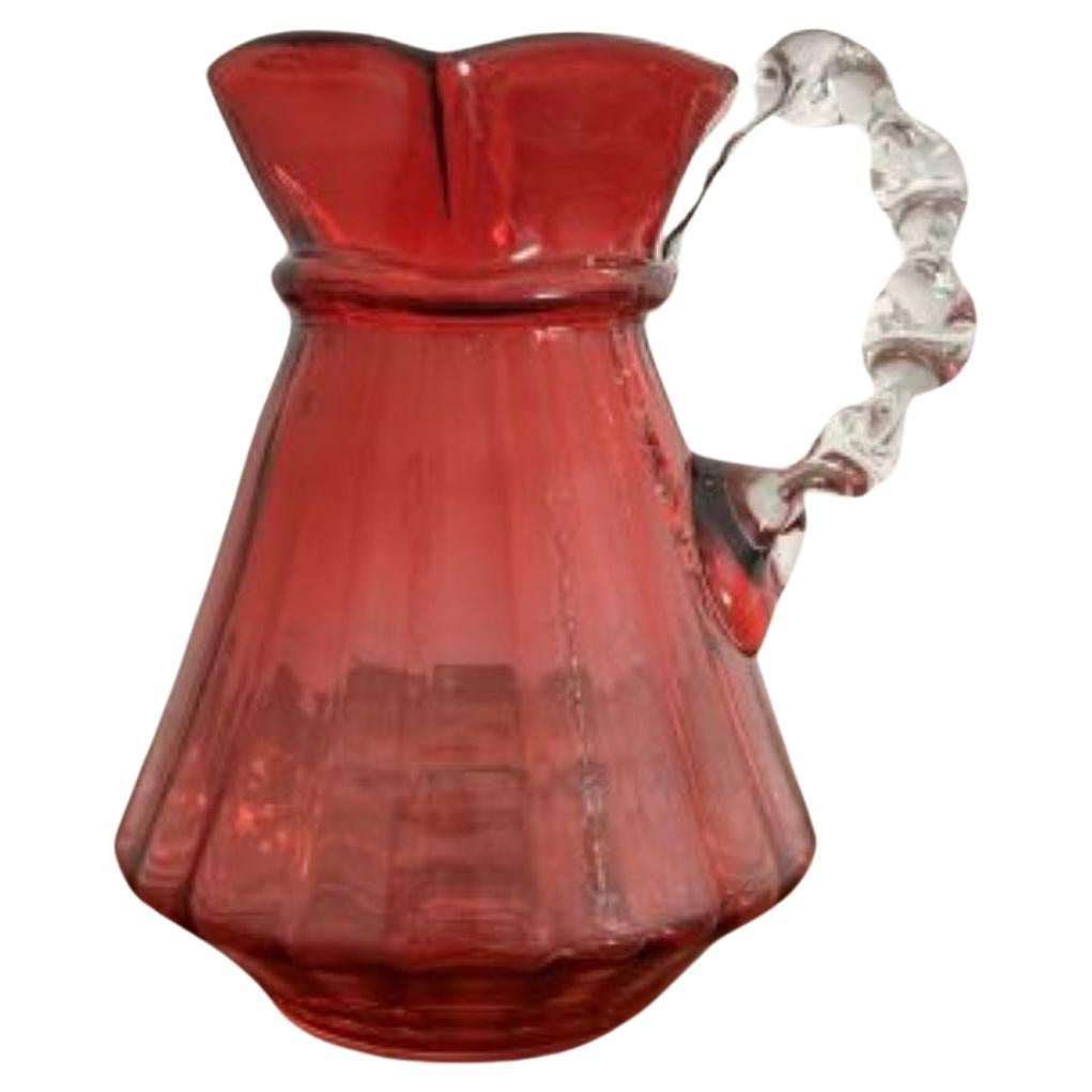 Unusual antique Victorian quality cranberry glass jug  For Sale