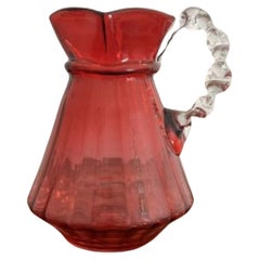 Unusual antique Victorian quality cranberry glass jug 