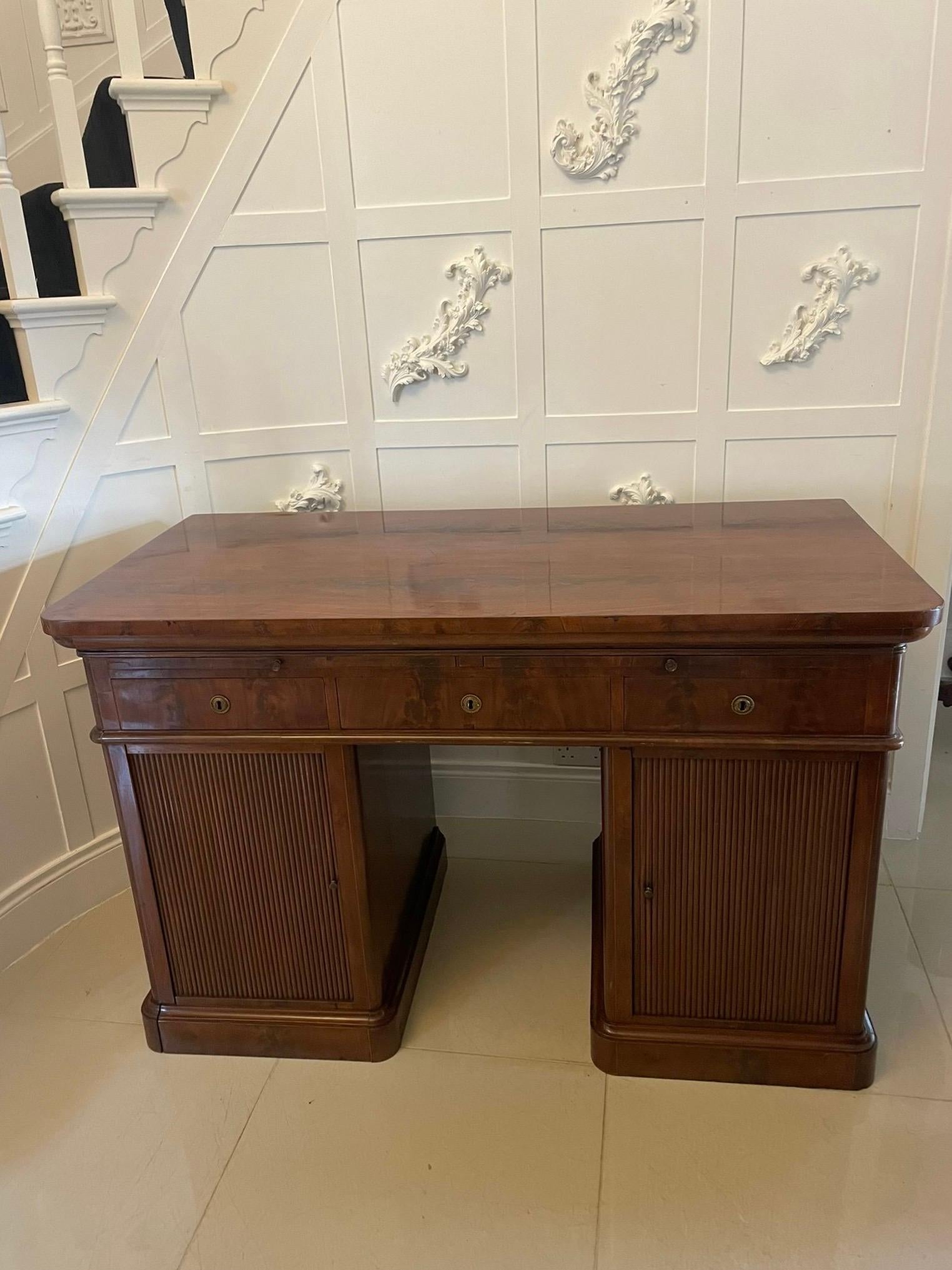 Unusual Antique Victorian Quality Figured Mahogany Kneehole Architects Desk For Sale 4