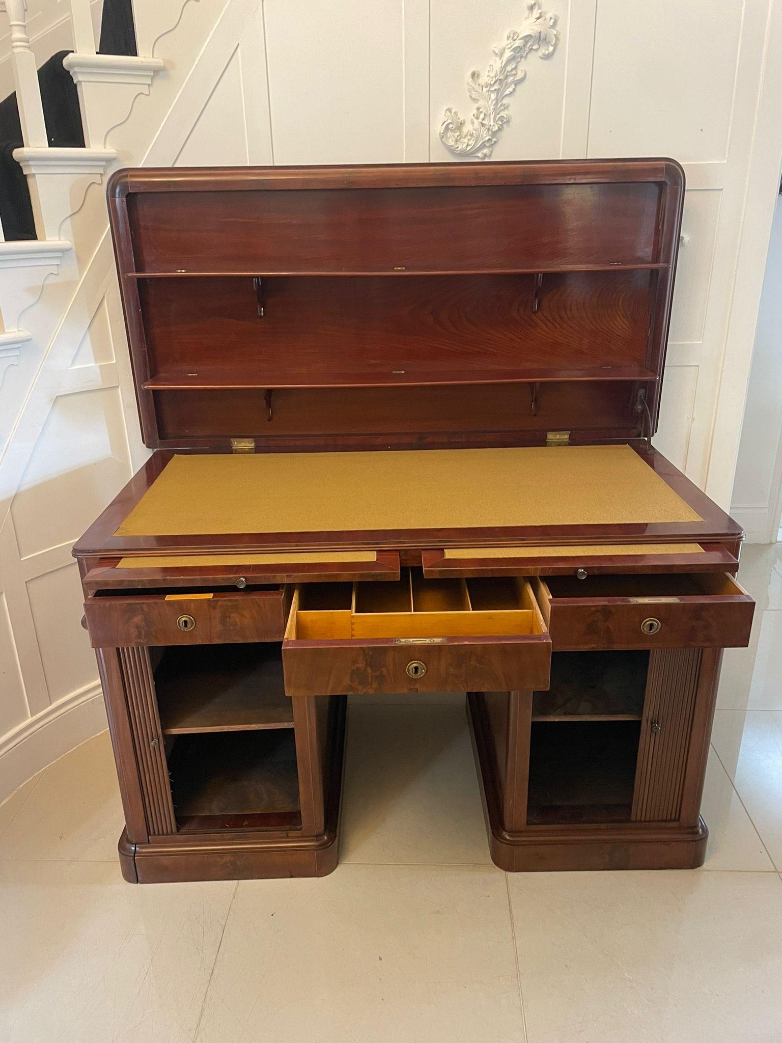 Unusual Antique Victorian Quality Figured Mahogany Kneehole Architects Desk In Good Condition For Sale In Suffolk, GB
