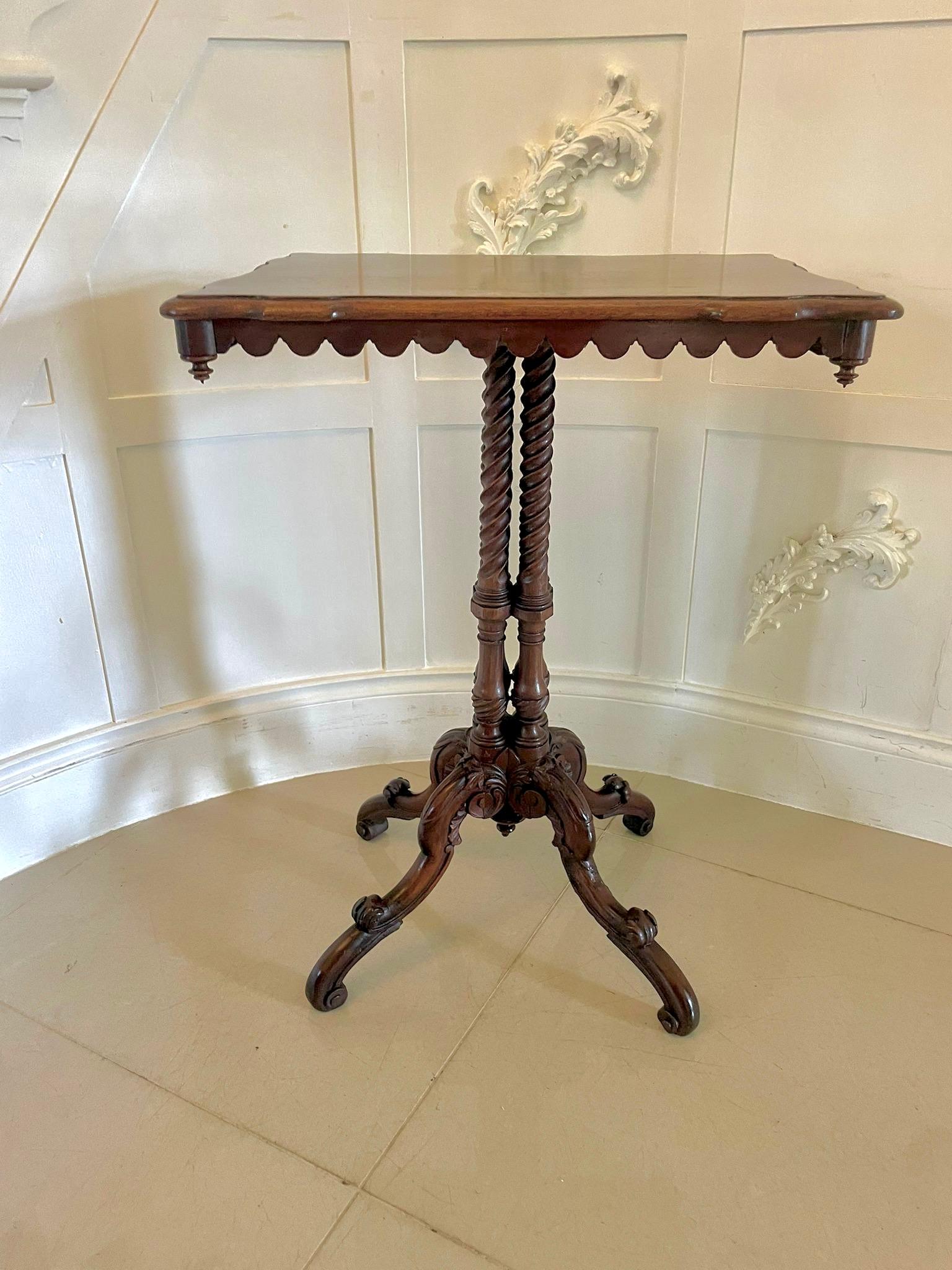 English Unusual Antique Victorian Quality Figured Walnut Lamp Table  For Sale