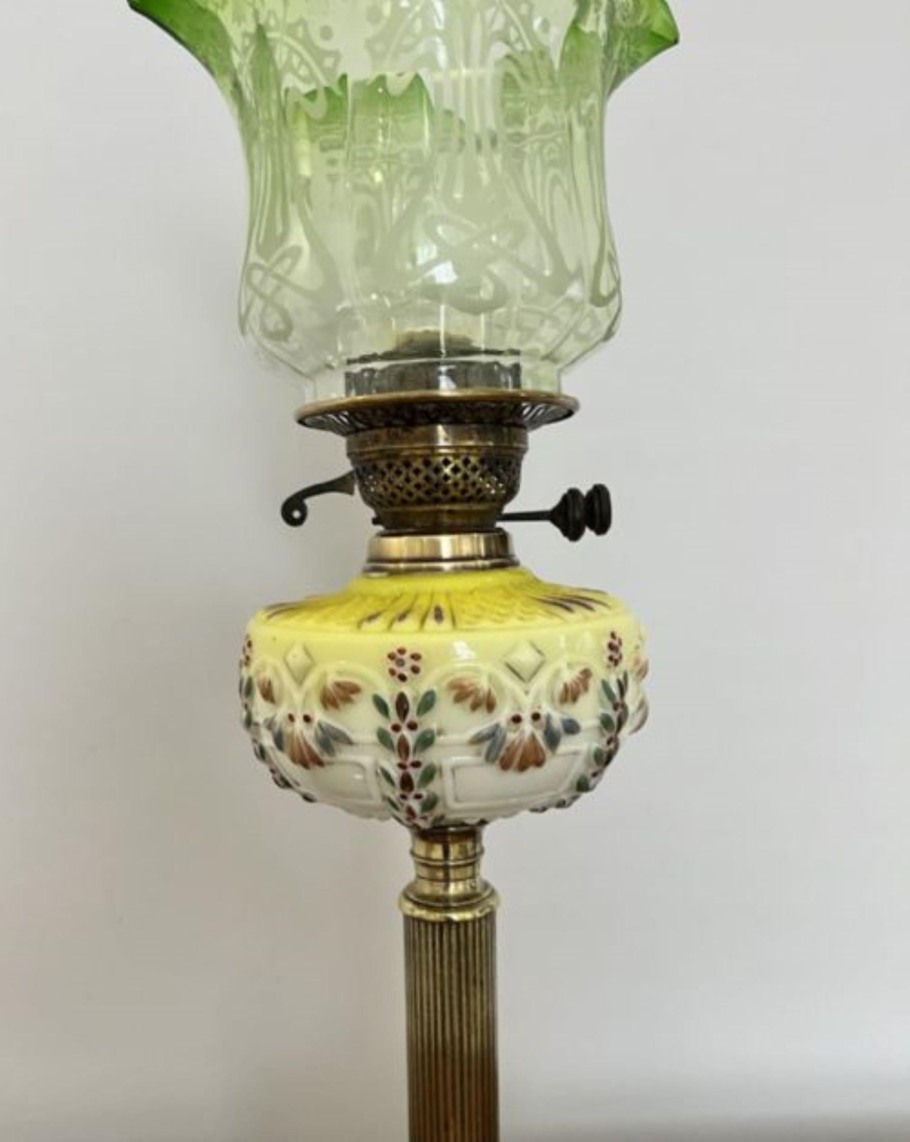 19th Century Unusual antique Victorian quality glass and brass oil lamp