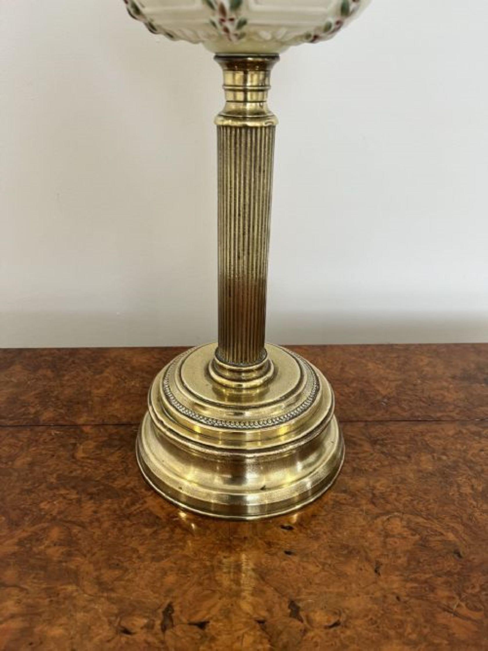 Unusual antique Victorian quality glass and brass oil lamp 1