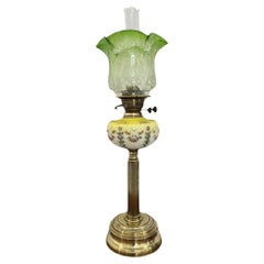 Unusual antique Victorian quality glass and brass oil lamp