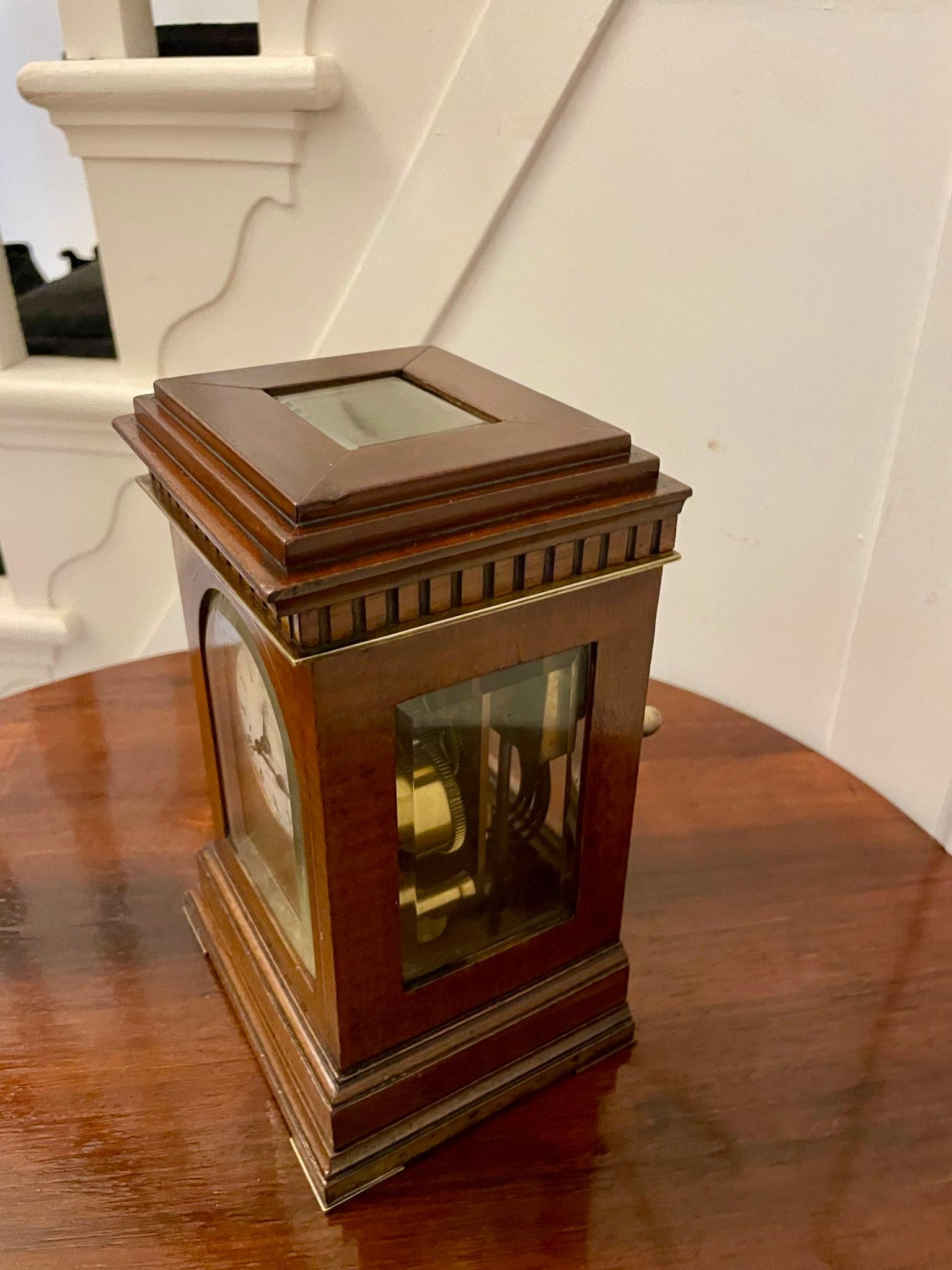 Inlay Unusual Antique Victorian Quality Mahogany Brass Inlaid Desk Clock  For Sale