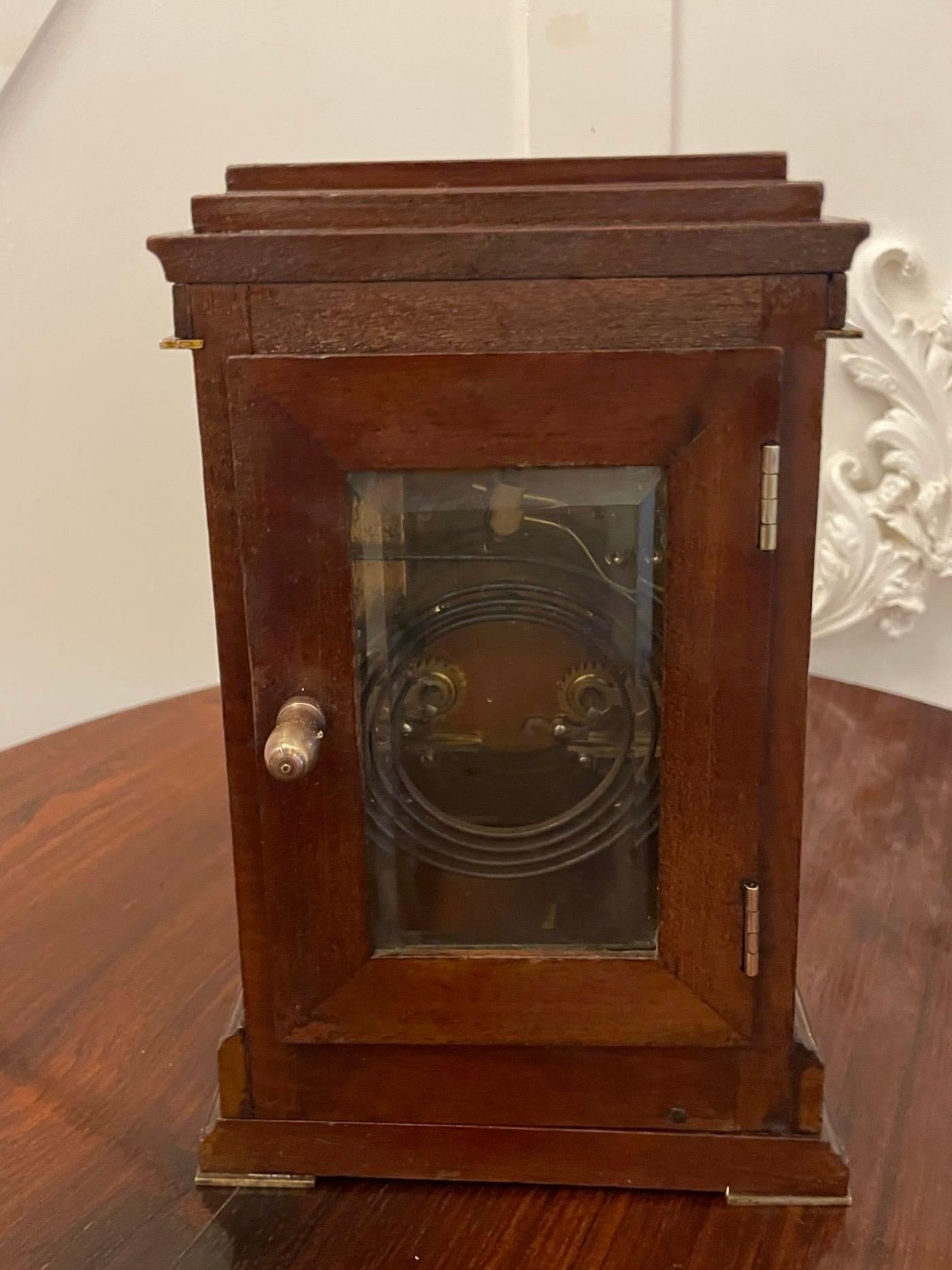 Unusual Antique Victorian Quality Mahogany Brass Inlaid Desk Clock  In Good Condition For Sale In Suffolk, GB