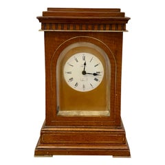Unusual Antique Victorian Quality Mahogany Brass Inlaid Desk Clock