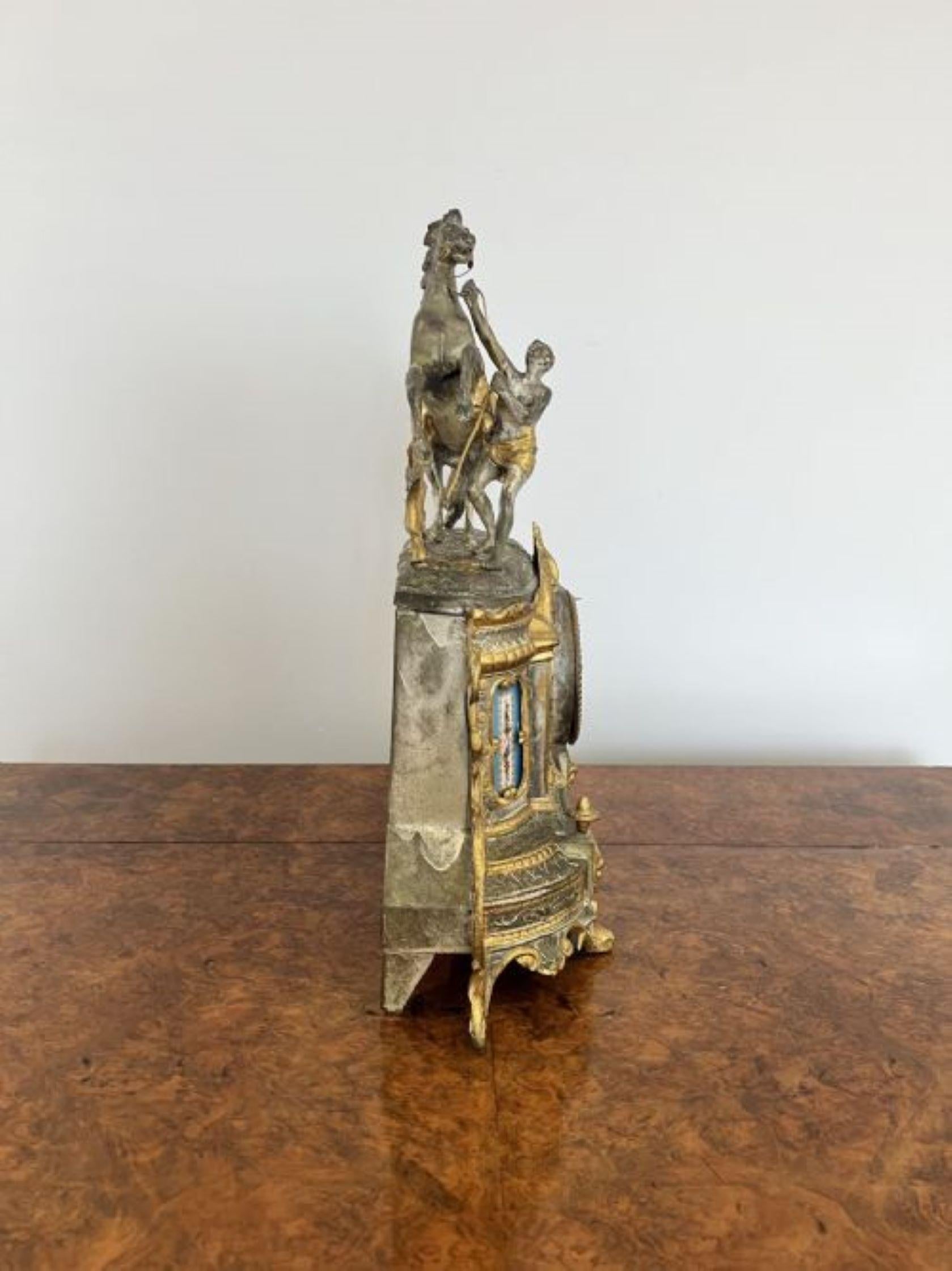 19th Century Unusual antique Victorian quality marble eight day mantle clock having a unusual For Sale