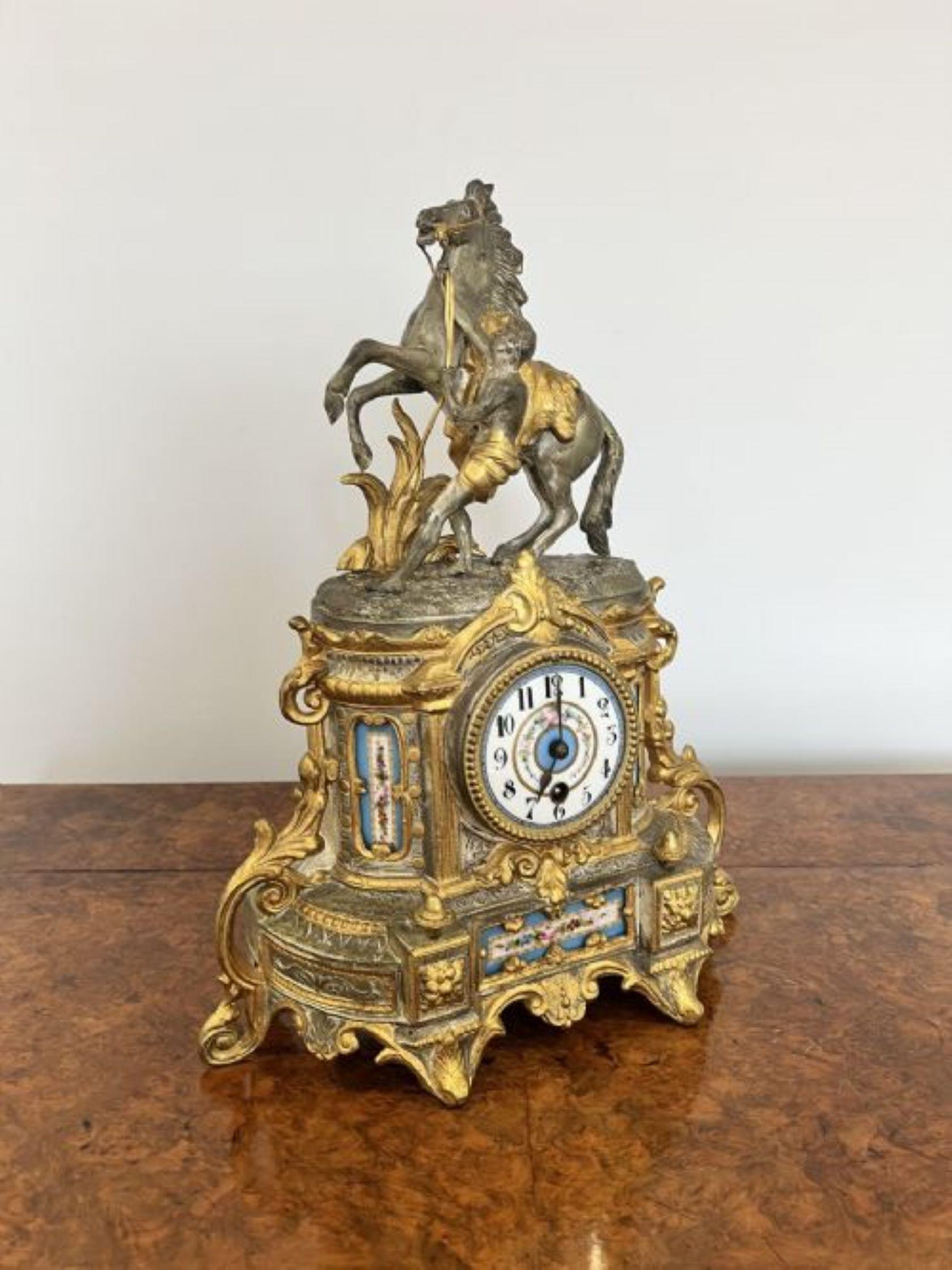 Porcelain Unusual antique Victorian quality marble eight day mantle clock having a unusual For Sale