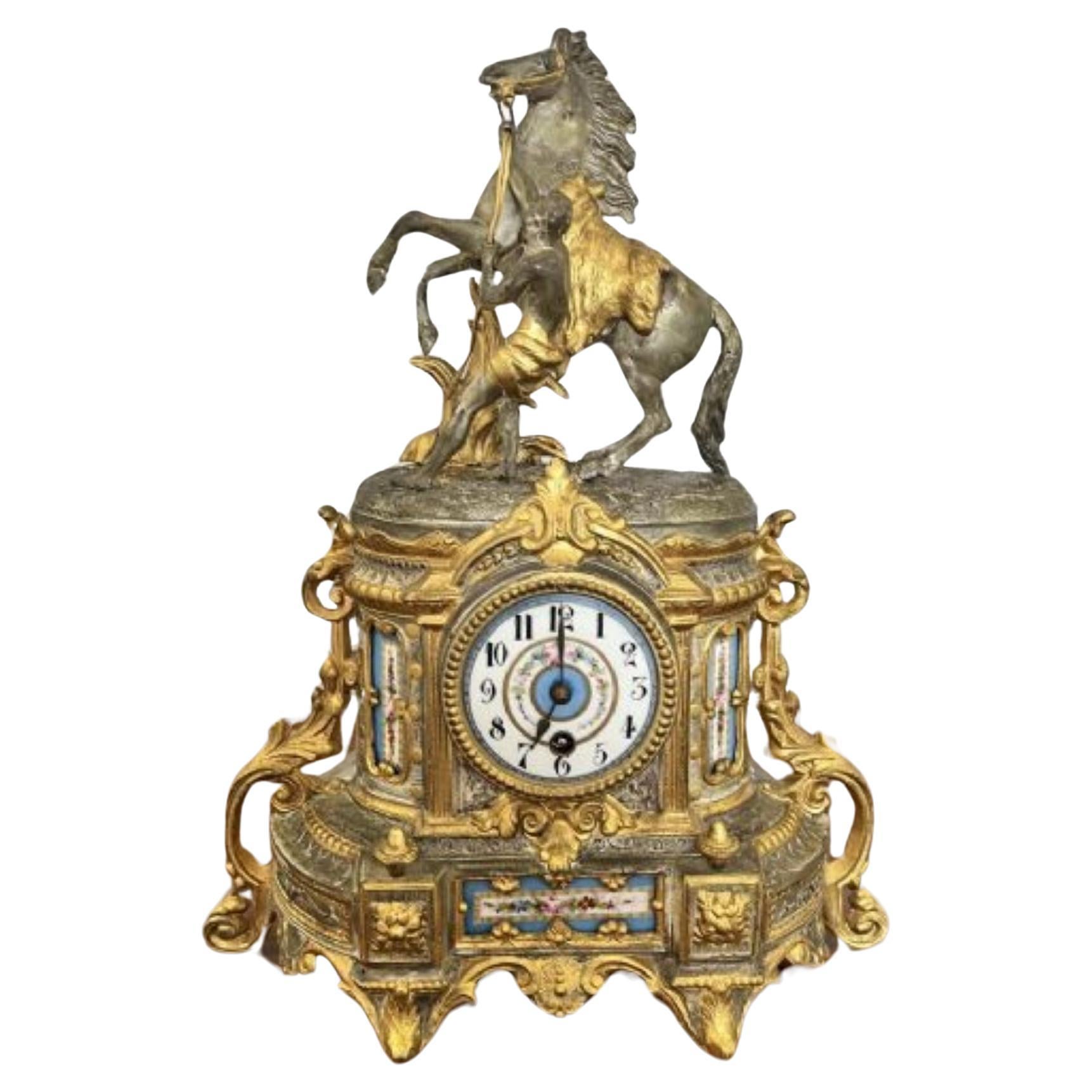 Inhabituelle horloge de cheminée de huit jours en marbre de qualité victorienne ancienne