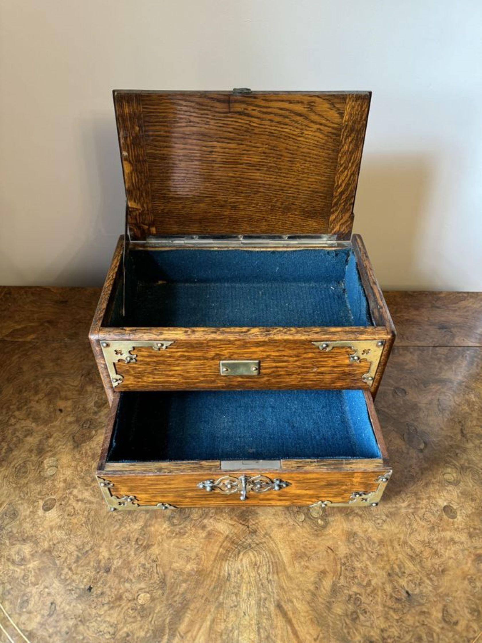Early Victorian Unusual antique Victorian quality oak and brass mounted box  For Sale
