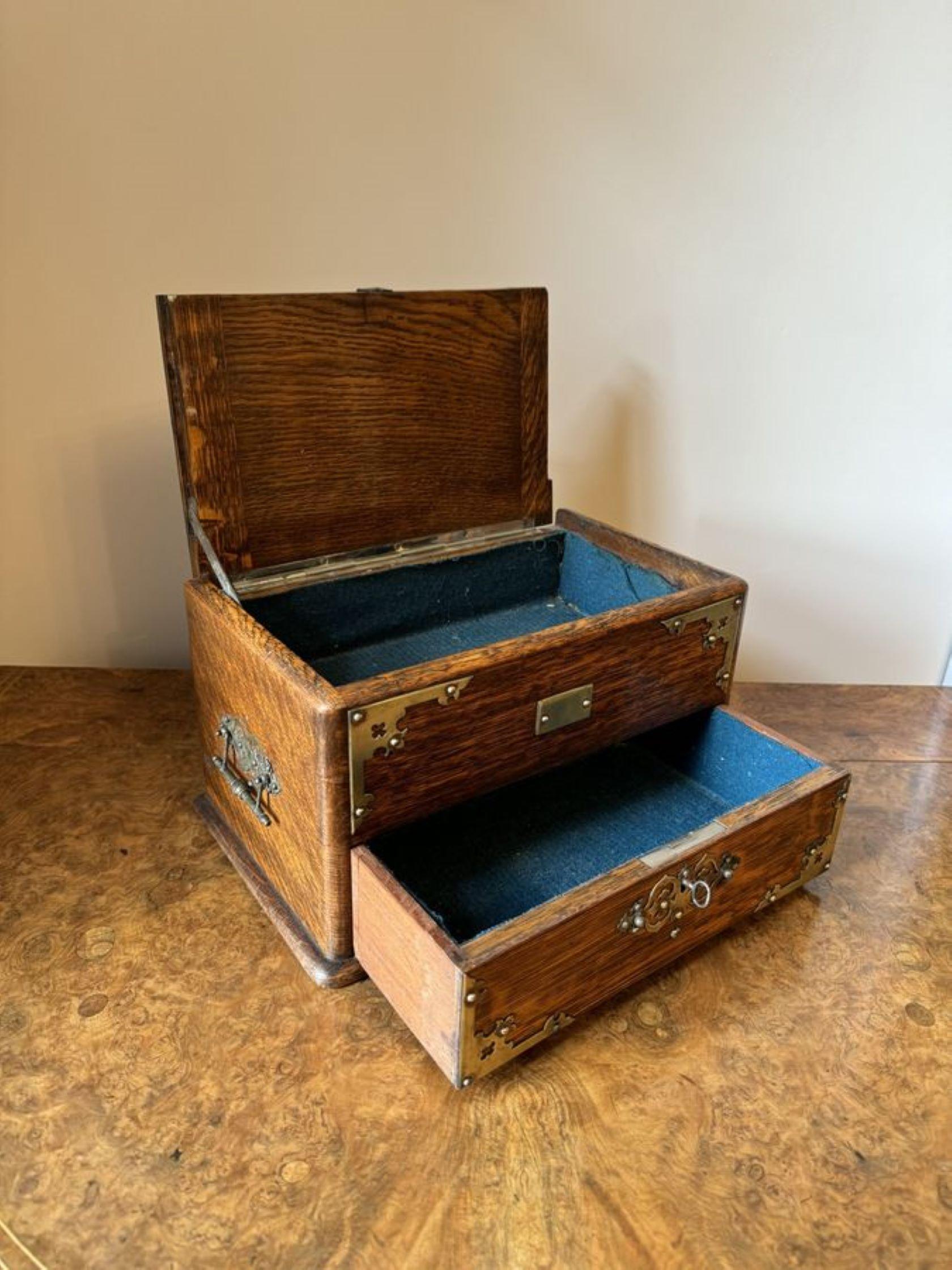 19th Century Unusual antique Victorian quality oak and brass mounted box  For Sale