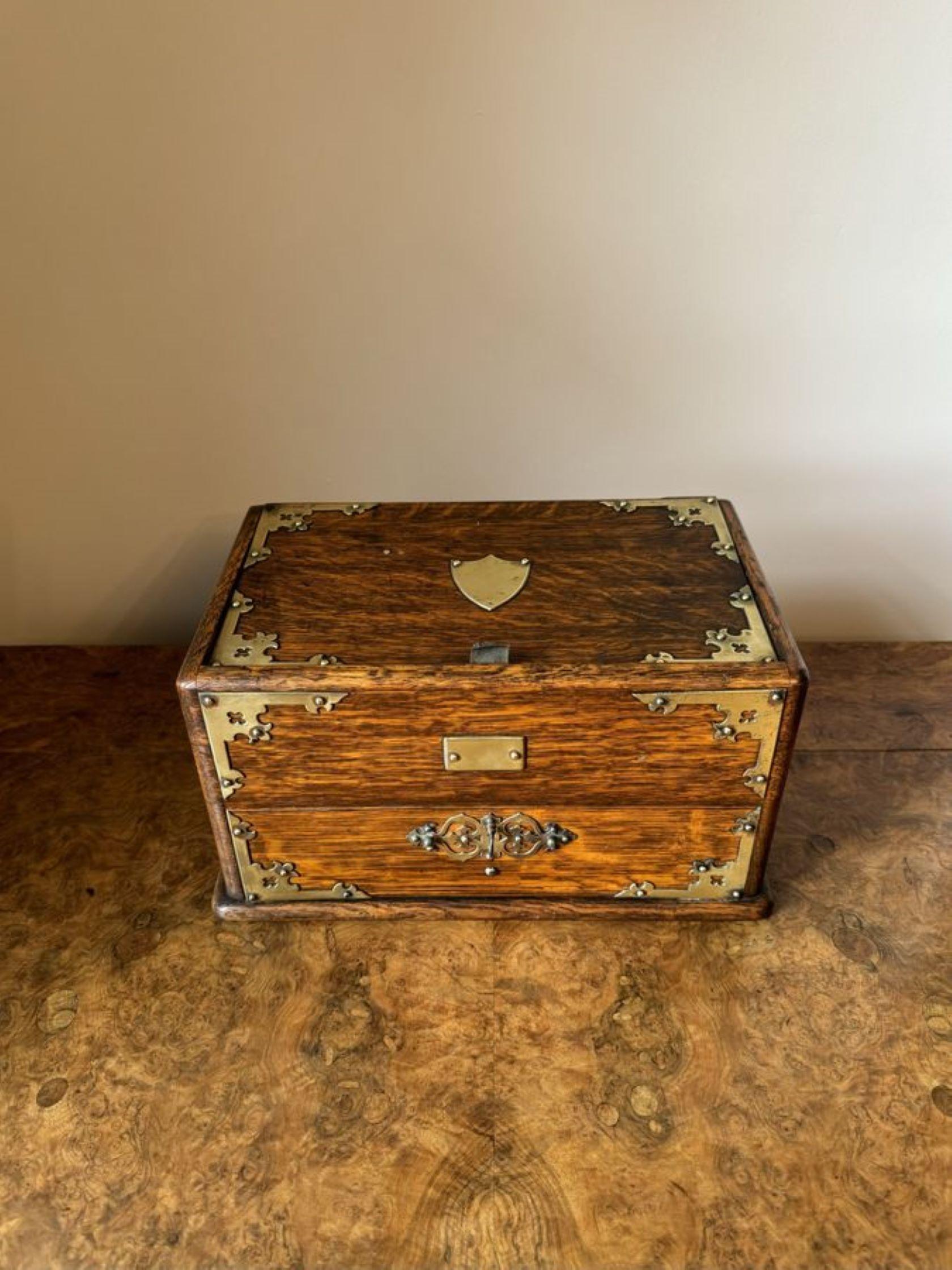 Oak Unusual antique Victorian quality oak and brass mounted box  For Sale