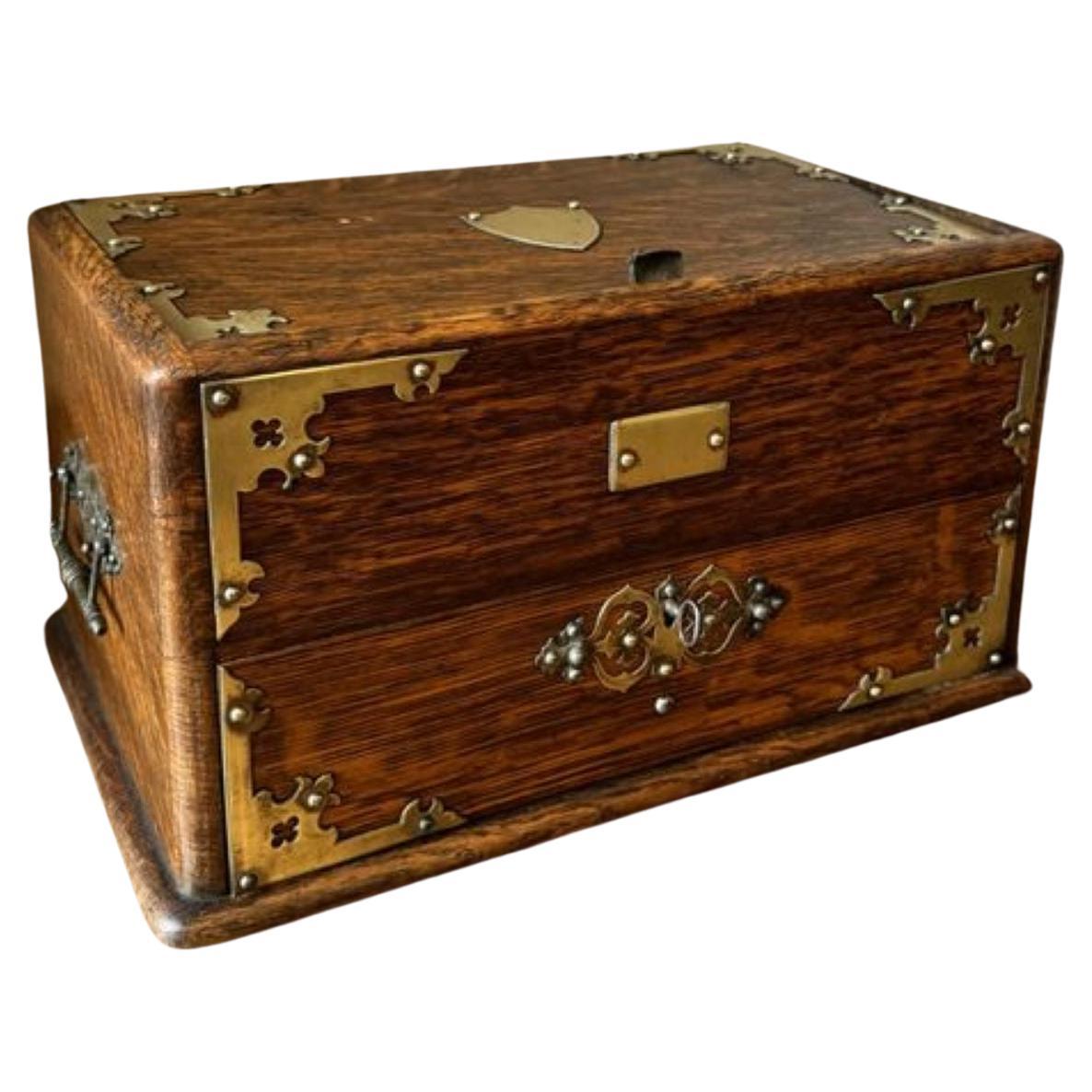 Unusual antique Victorian quality oak and brass mounted box  For Sale