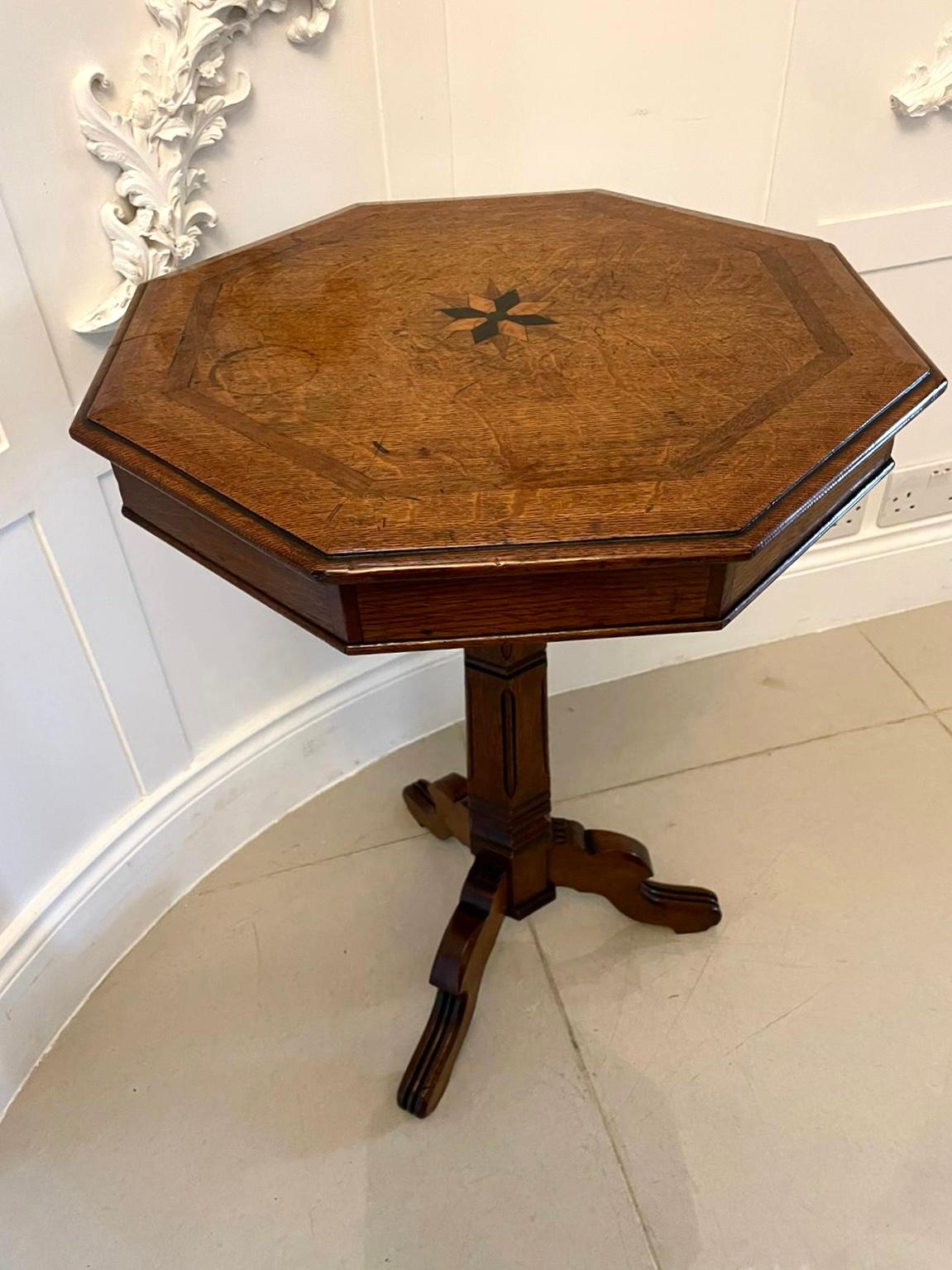 Unusual Antique Victorian Quality Oak Lamp Table  For Sale 5
