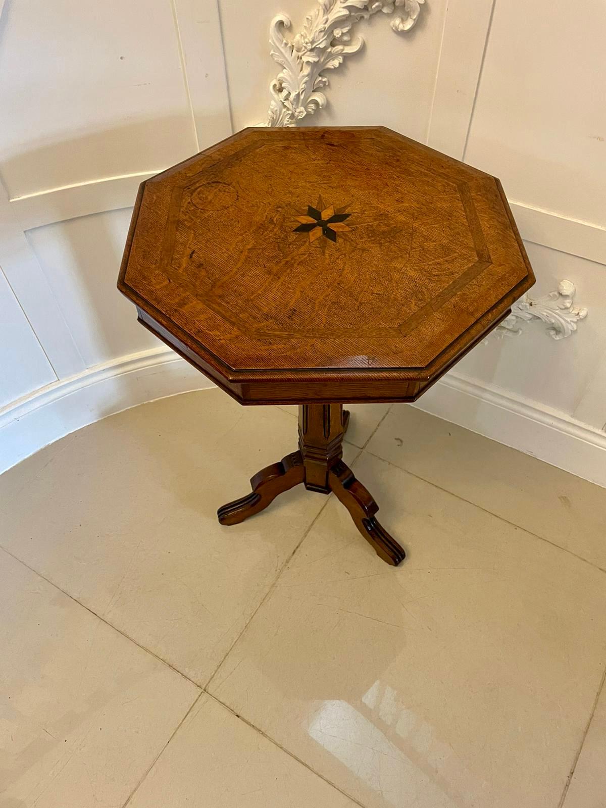 Unusual Antique Victorian Quality Oak Lamp Table  For Sale 7