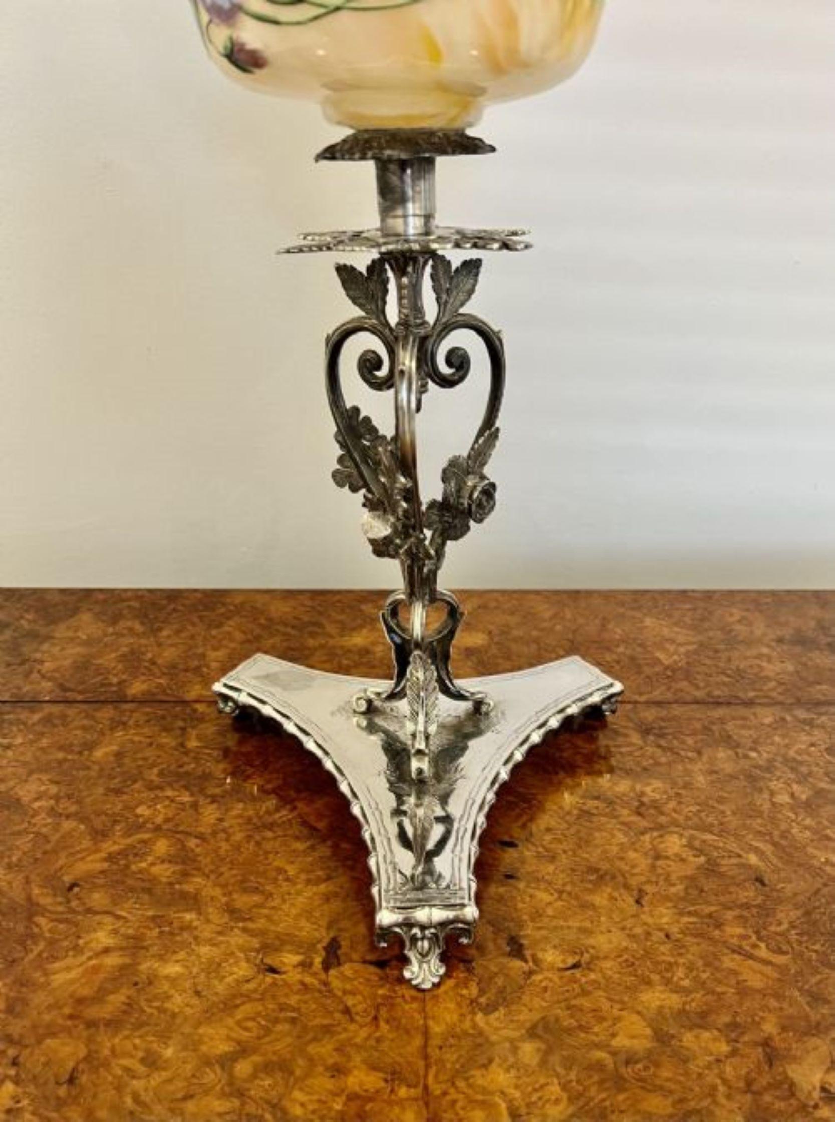 19th Century Unusual antique Victorian quality ornate silver plated oil lamp  For Sale