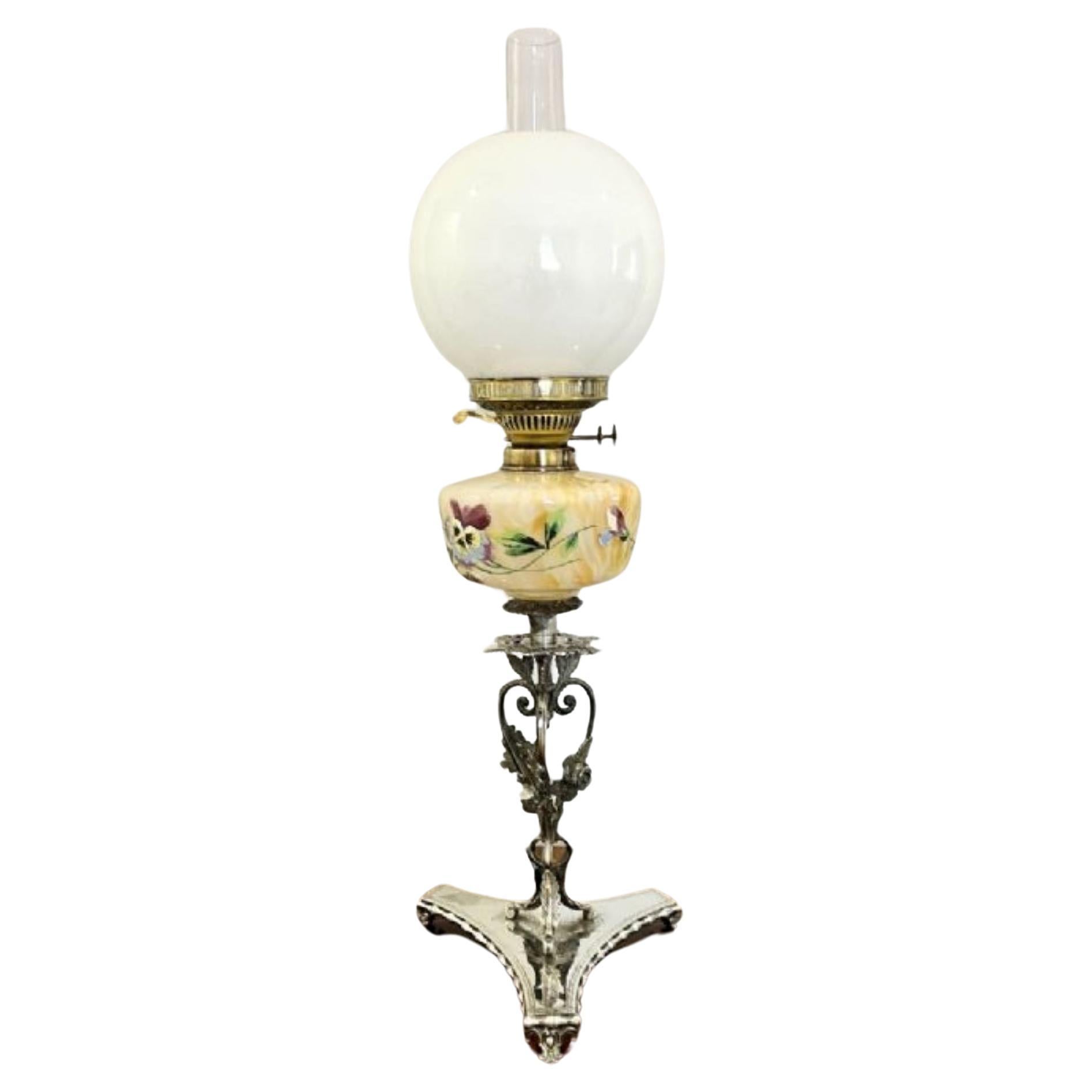 Ungewöhnliche antike versilberte Öllampe in viktorianischer Qualität 