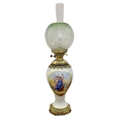 Unusual antique Victorian quality porcelain oil lamp 