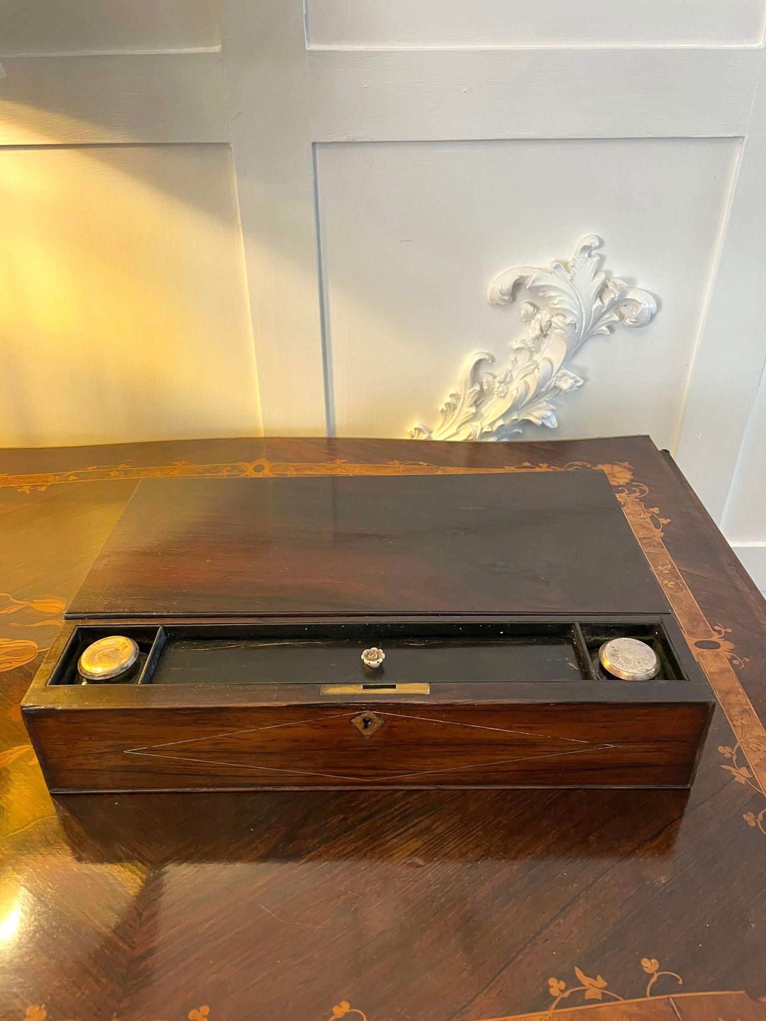 Unusual Antique Victorian Quality Rosewood Writing Box For Sale 8