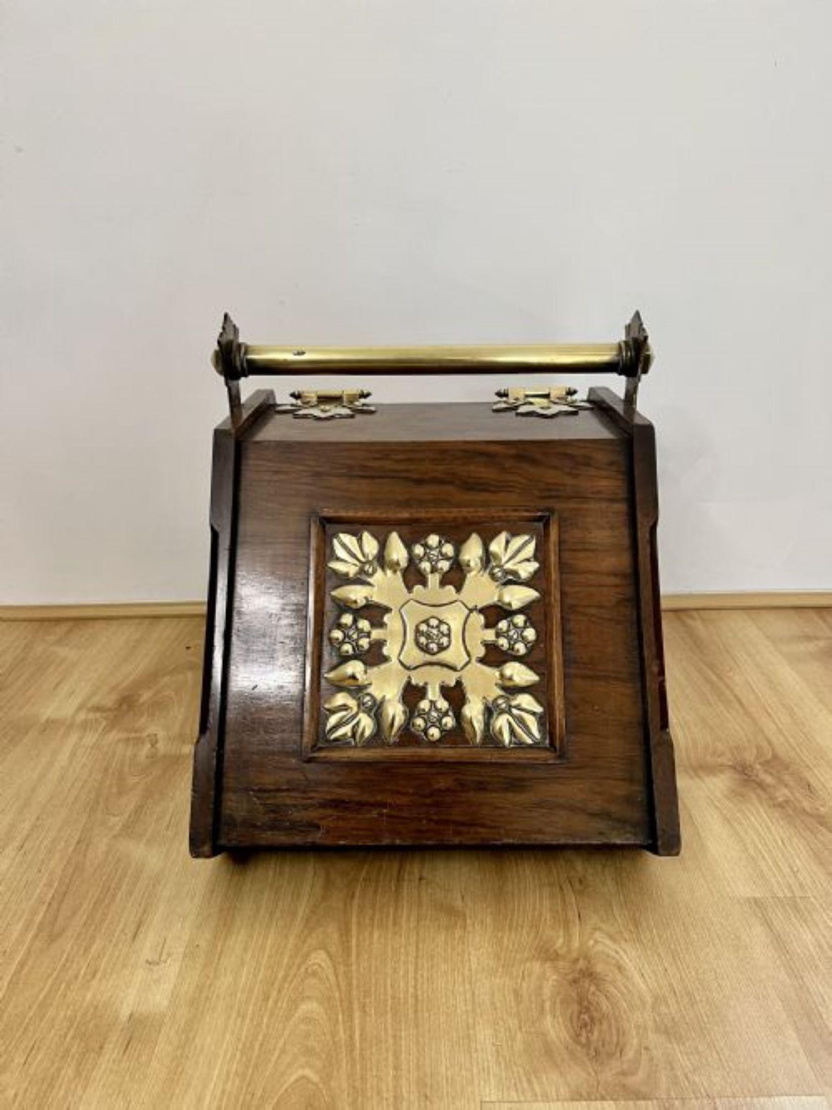 Unusual antique Victorian quality walnut and brass coal box  For Sale 3