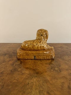 Unusual antique Victorian Staffordshire stoneware King Charles spaniel