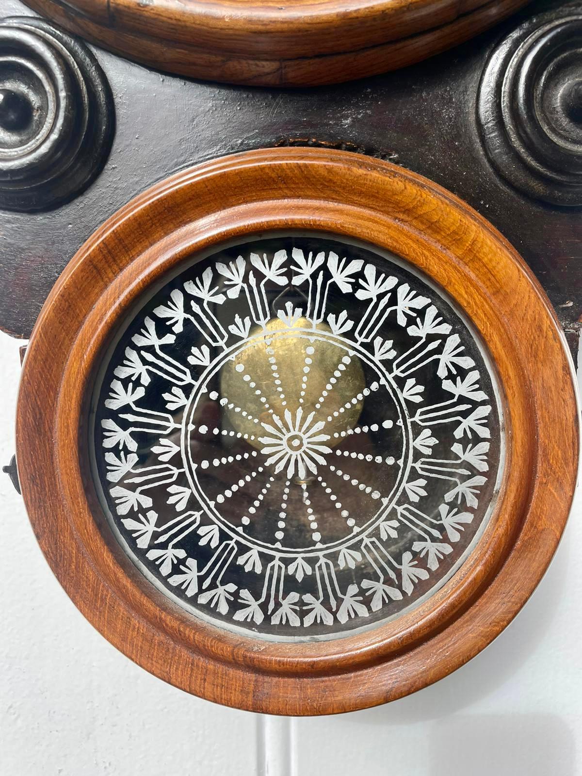 Ebonized Unusual Antique Victorian Walnut and Ebonised Wall Clock