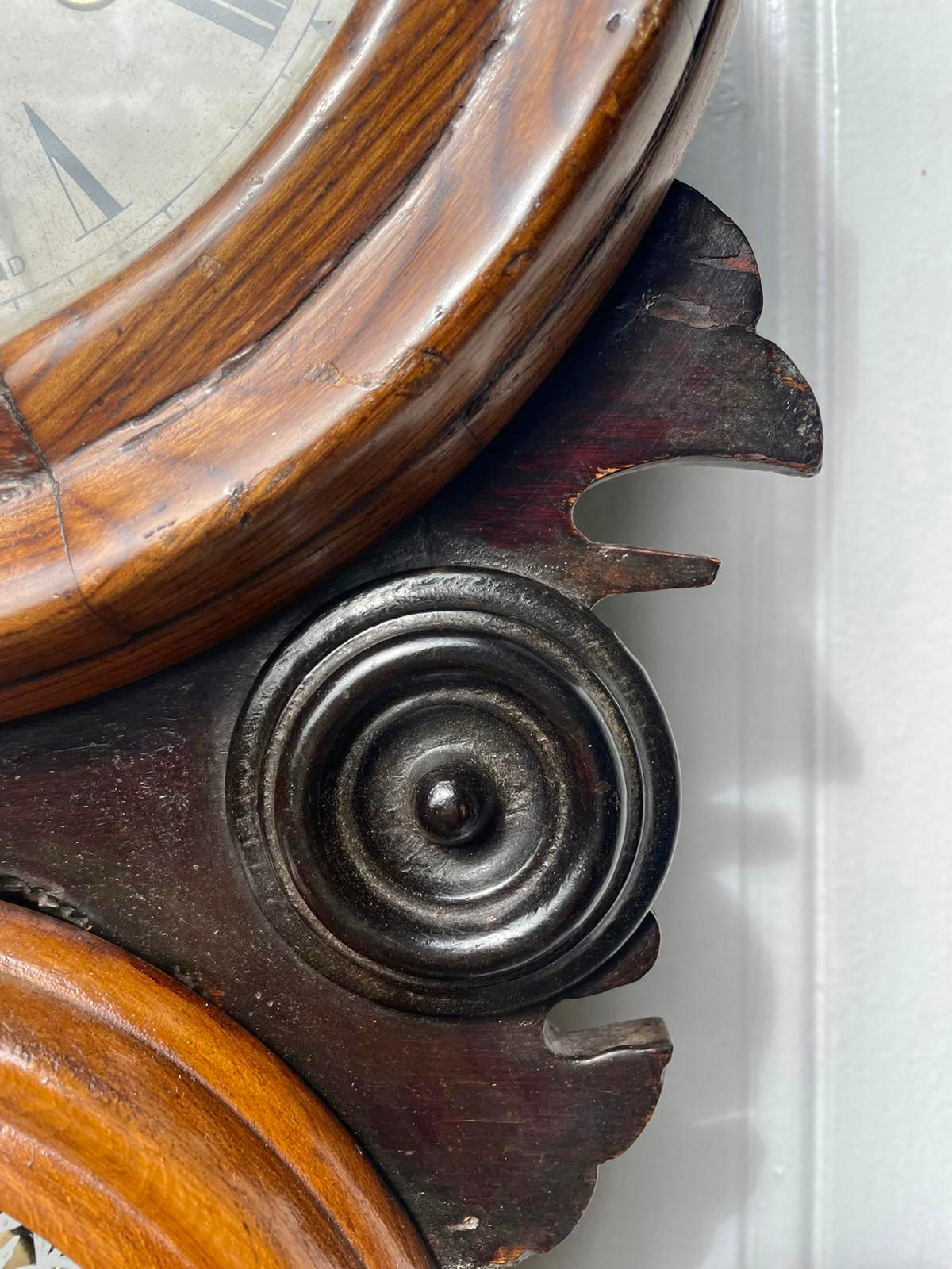Unusual Antique Victorian Walnut and Ebonised Wall Clock In Good Condition In Suffolk, GB