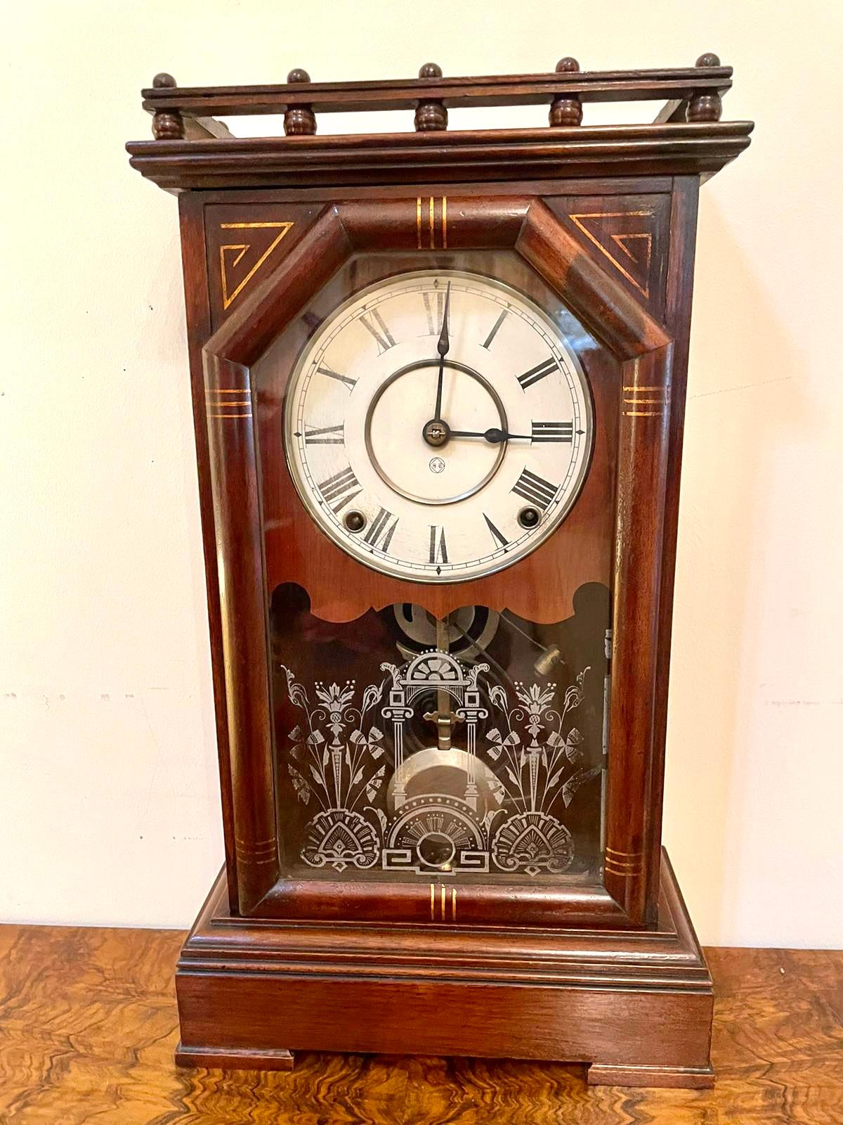 Unusual Antique Victorian Walnut Mantel Clock 2