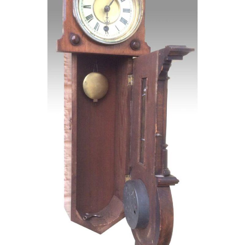Victorian Unusual Antique Wall Clock with Thermometer and Aneroid Barometer Incorporated
