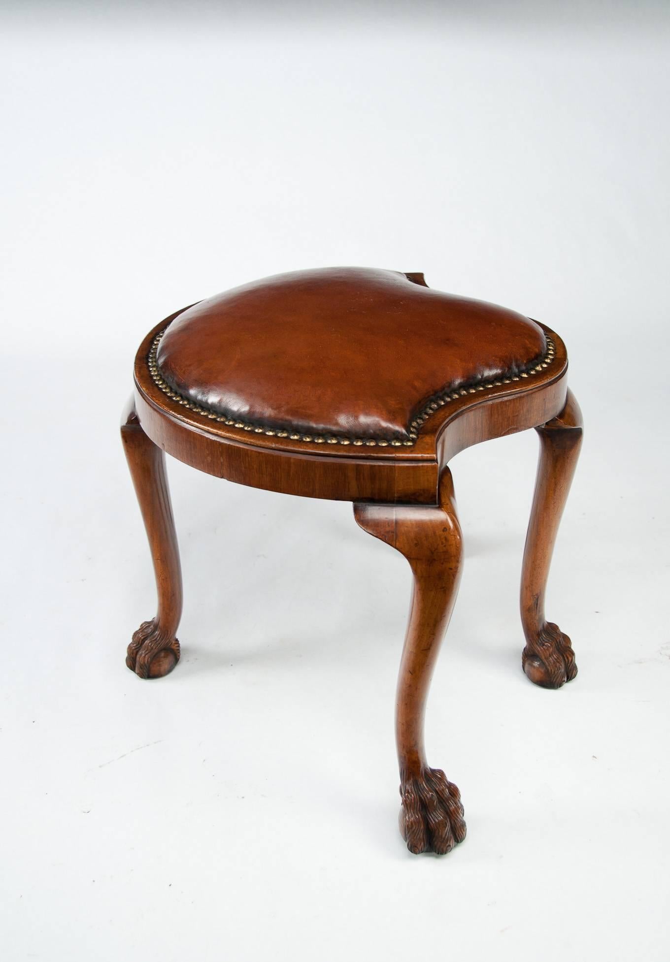 Unusual Antique Walnut Shaped Leather Dressing Stool 3