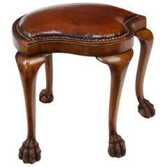 Unusual Antique Walnut Shaped Leather Dressing Stool