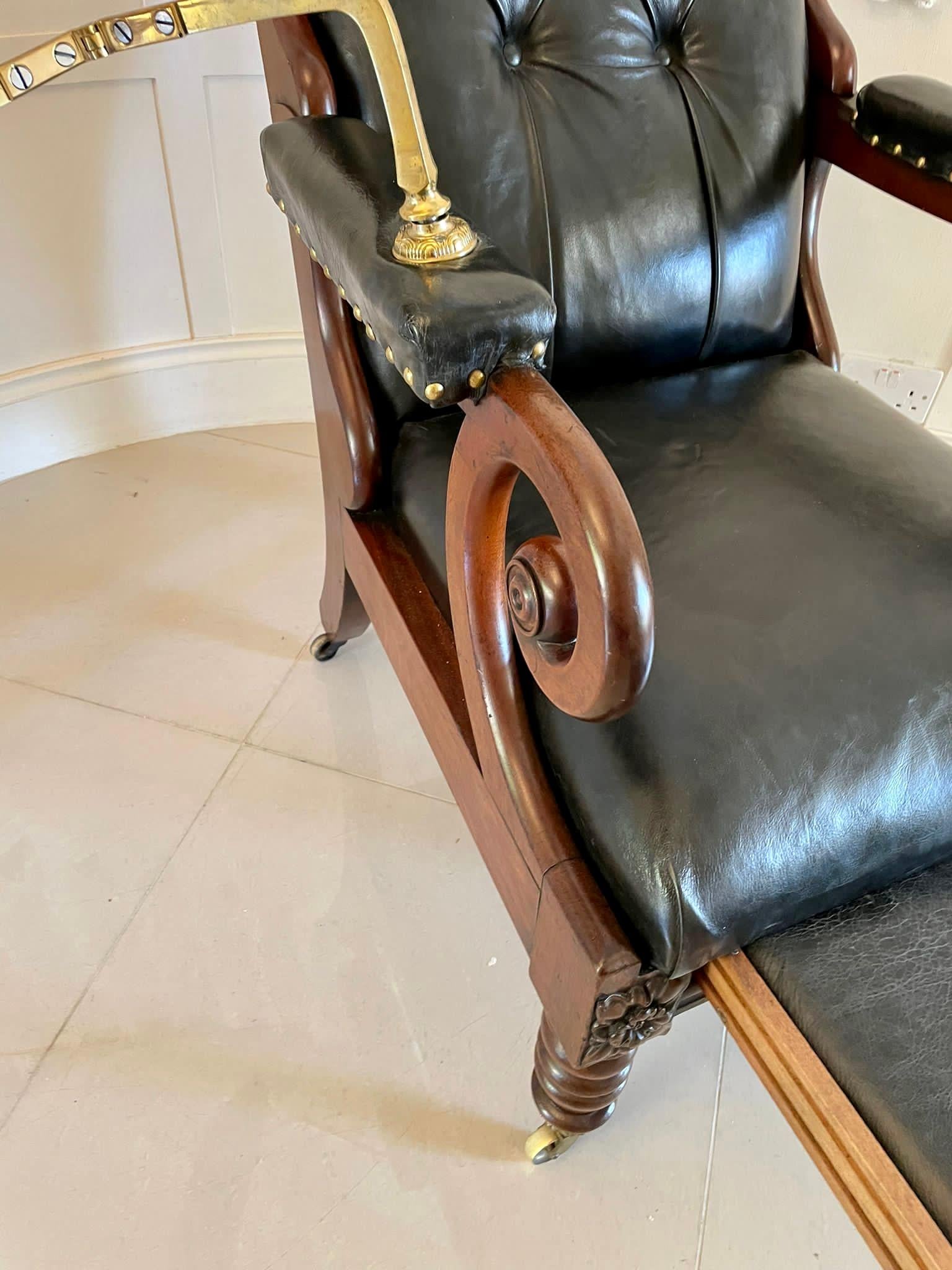 Unusual Antique William IV Quality Mahogany and Leather Reclining Library Chair 2
