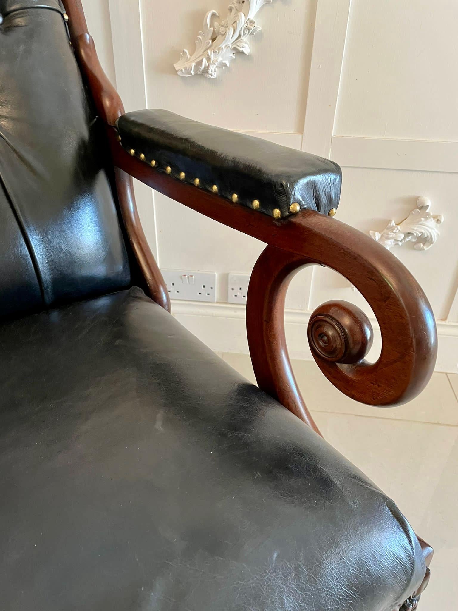 Unusual Antique William IV Quality Mahogany and Leather Reclining Library Chair 3