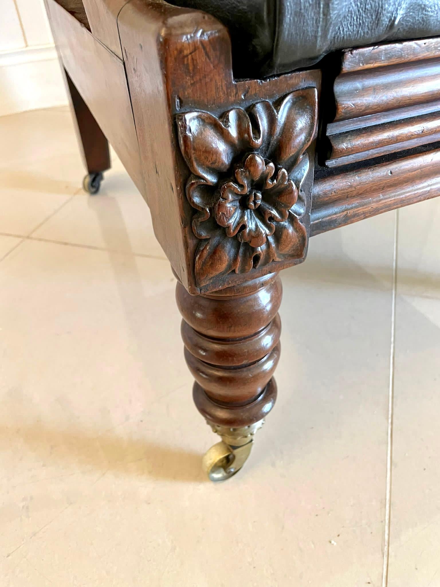 English Unusual Antique William IV Quality Mahogany and Leather Reclining Library Chair