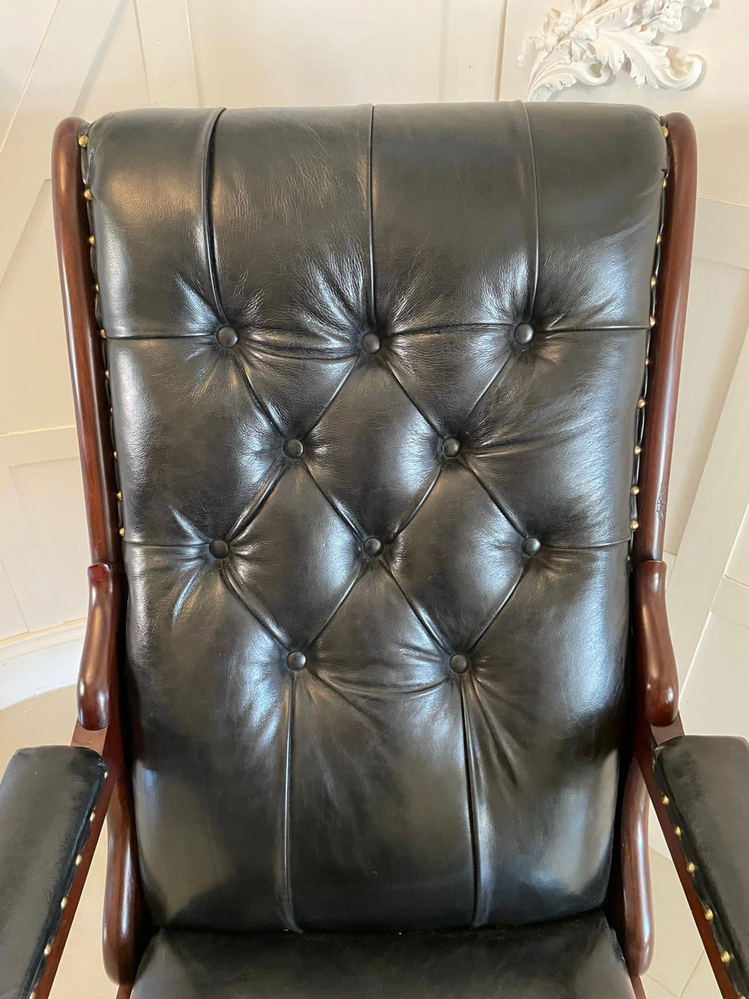 Unusual Antique William IV Quality Mahogany and Leather Reclining Library Chair 1