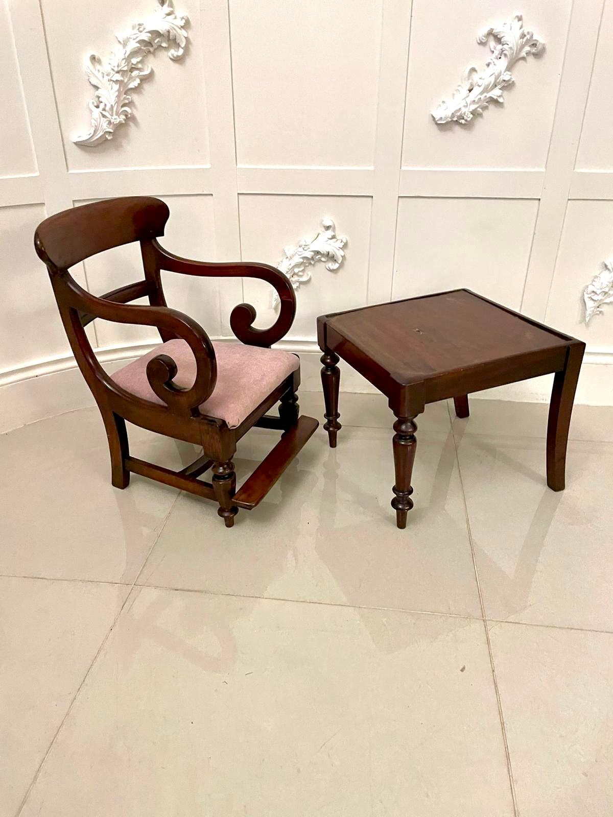 Unusual Antique William IV Quality Mahogany Child’s Armchair and Stand For Sale 6