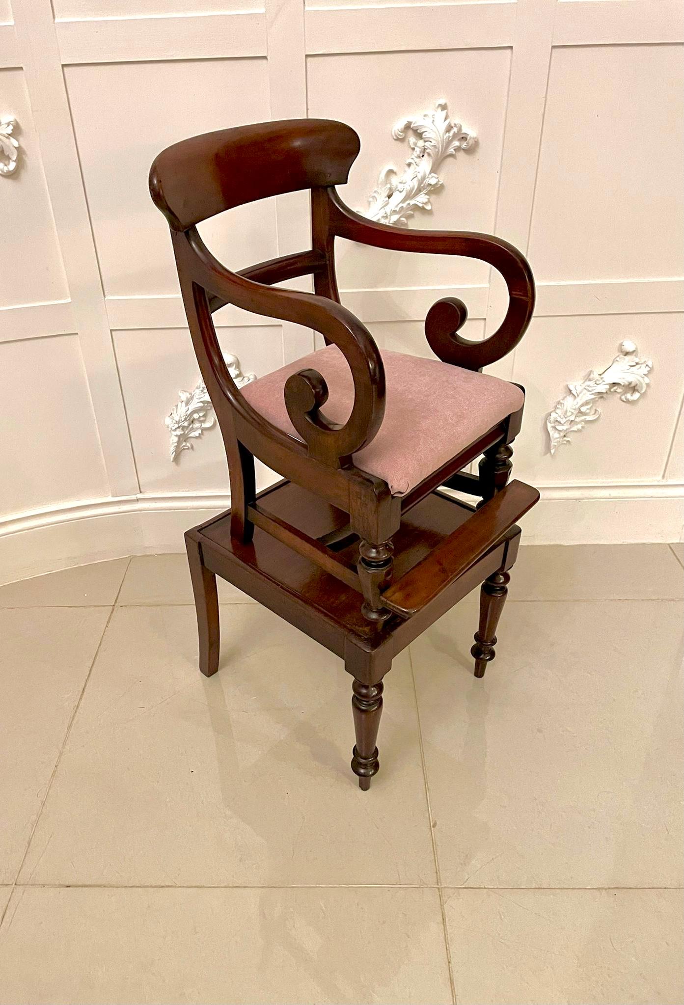 Unusual Antique William IV Quality Mahogany Child’s Armchair and Stand For Sale 11